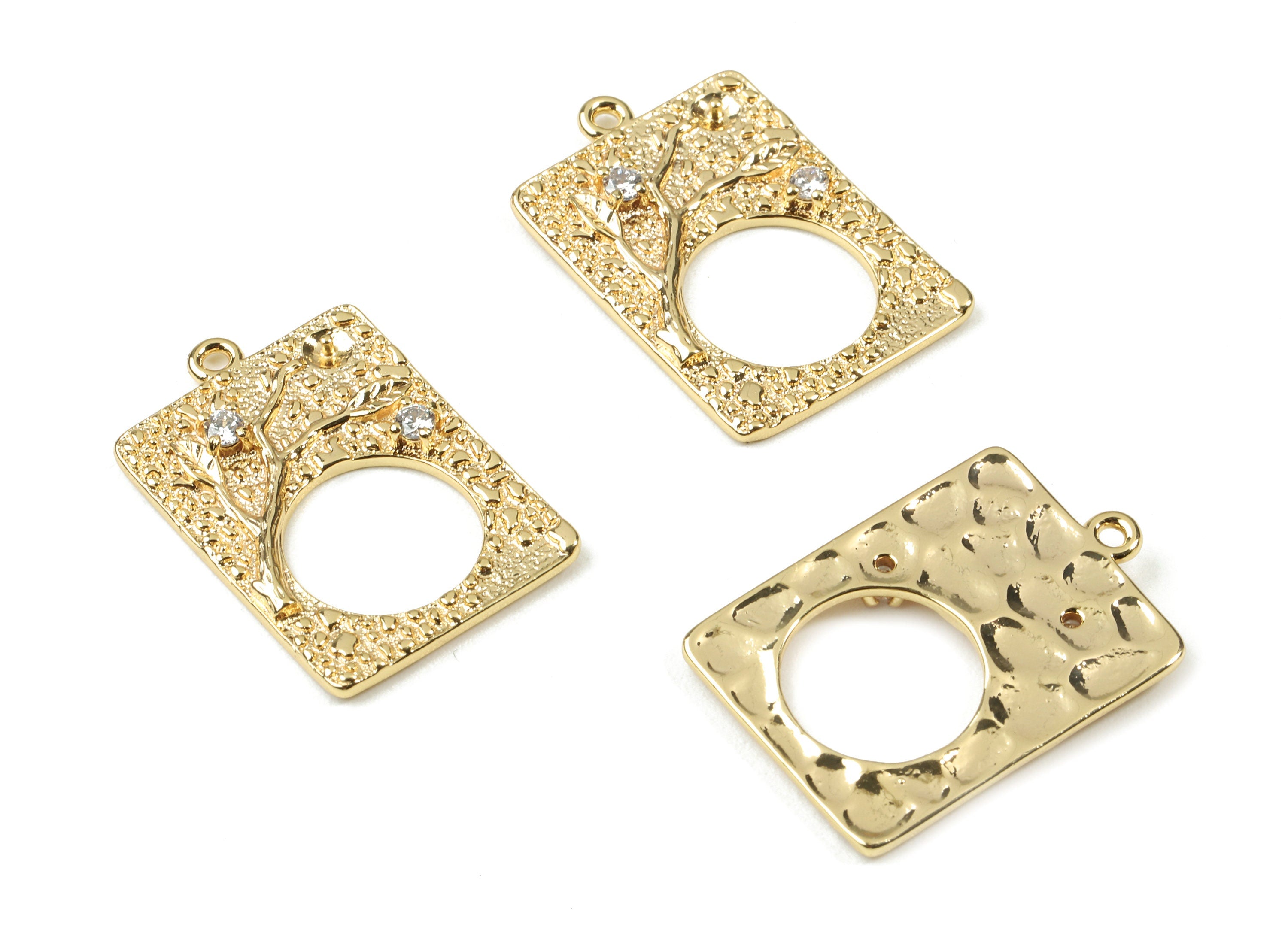 Brass Rectangle Earring Charms With Zincon - Gold Rectangle Flower Pendant - 18K Real Gold Plated Brass - 25.15x17.16x2.62mm - RGP2542 - DOMEDBAZAAR