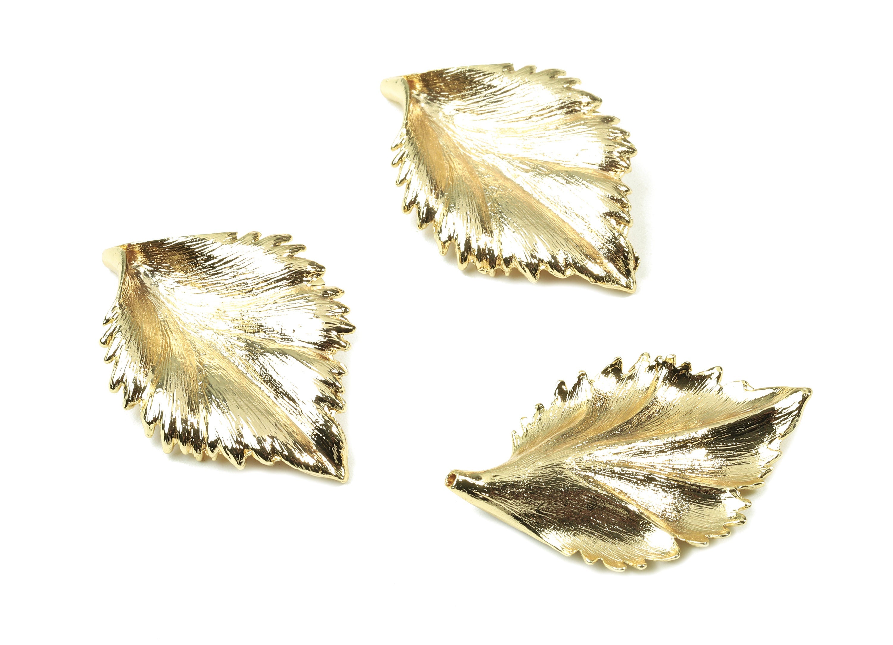 Brass Leaf Earring Charms - Gold Leaf Pendant - 18K Real Gold Plated Brass - Earring Finding - Jewelry Supplies - 43.53x28.7x2.8mm - RGP2559 - DOMEDBAZAAR