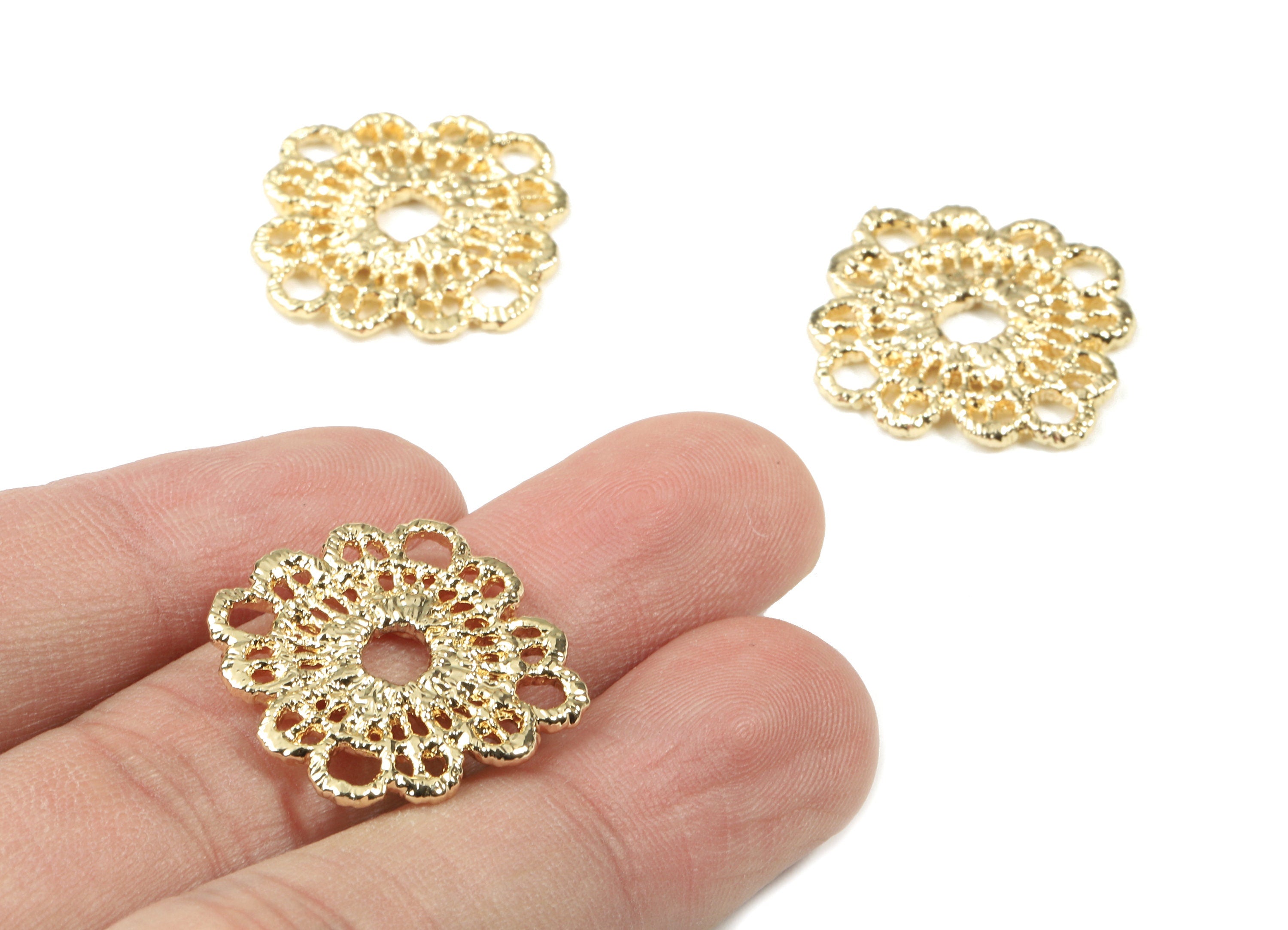 Brass Daisy Earring Charms - Gold Daisy Pendant - 18K Real Gold Plated Brass - Jewelry Supplies - 24.04x24.04x1.73mm - RGP2561 - DOMEDBAZAAR