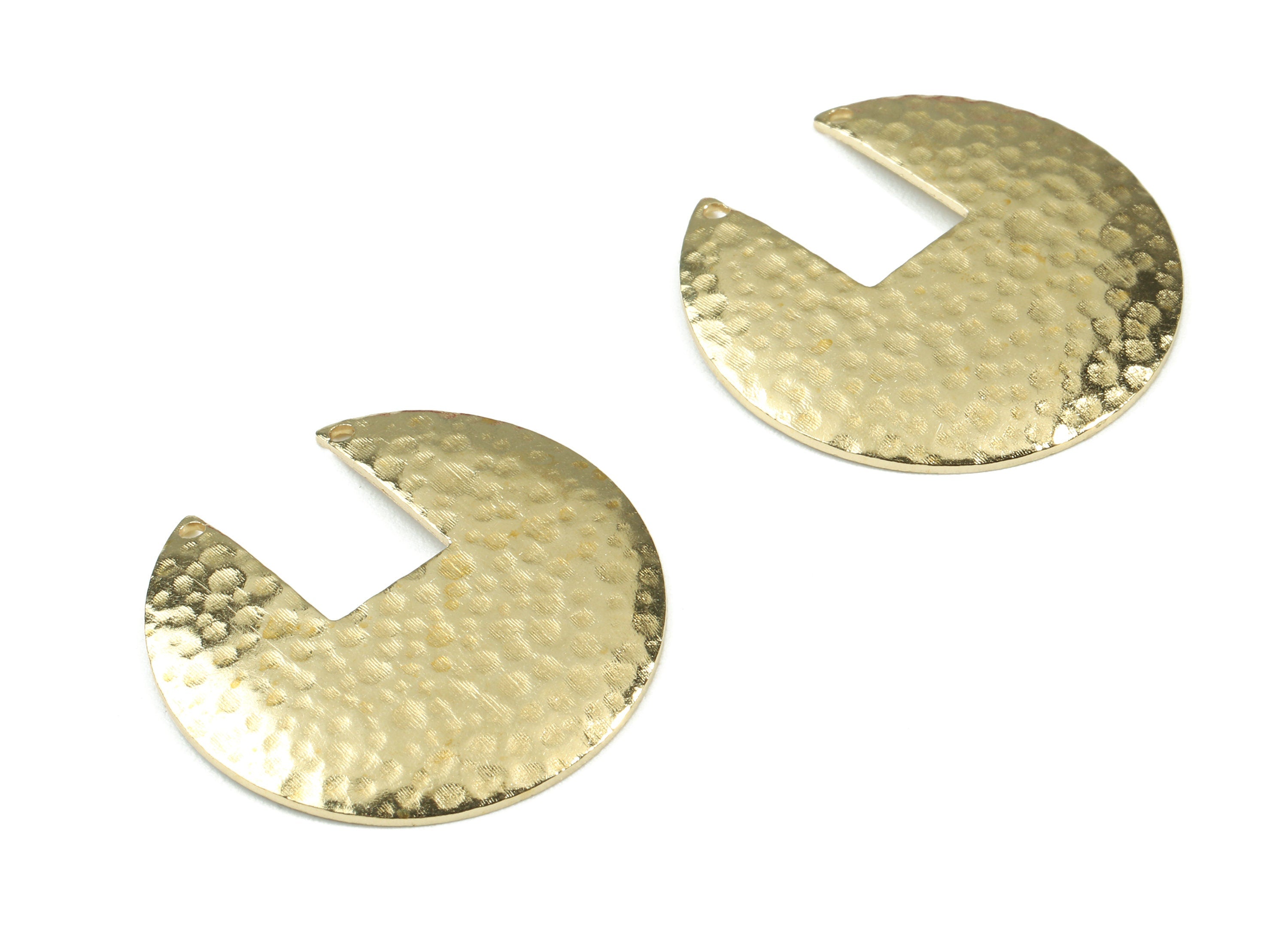 Brass Round Earring Connector - Hammered Round Earring Charms - 2 Hole - Earring Findings - Jewellery Supplies - 30x30x1mm - PP3095 - DOMEDBAZAAR