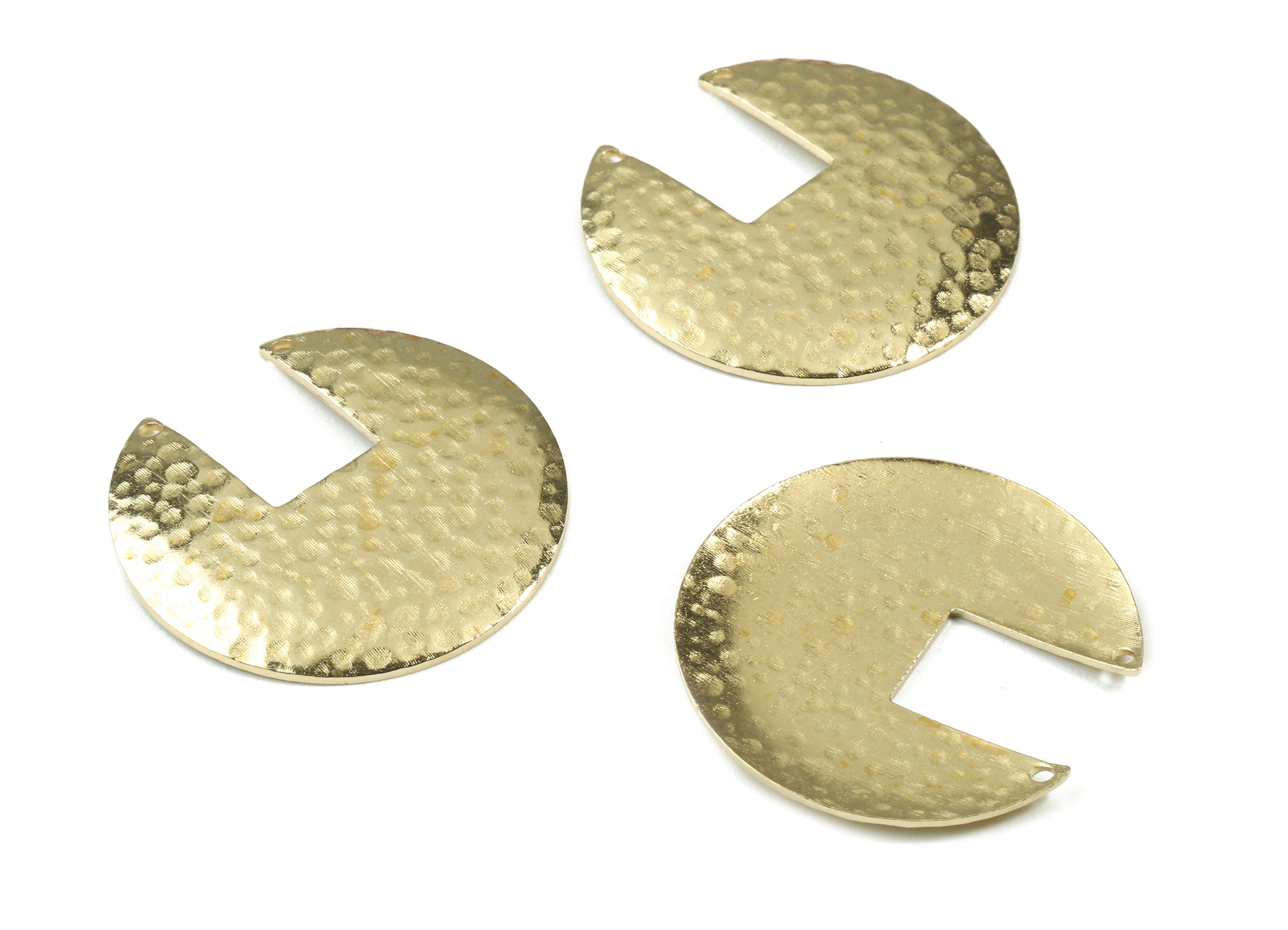 Brass Round Earring Connector - Hammered Round Earring Charms - 2 Hole - Earring Findings - Jewellery Supplies - 30x30x1mm - PP3095 - DOMEDBAZAAR