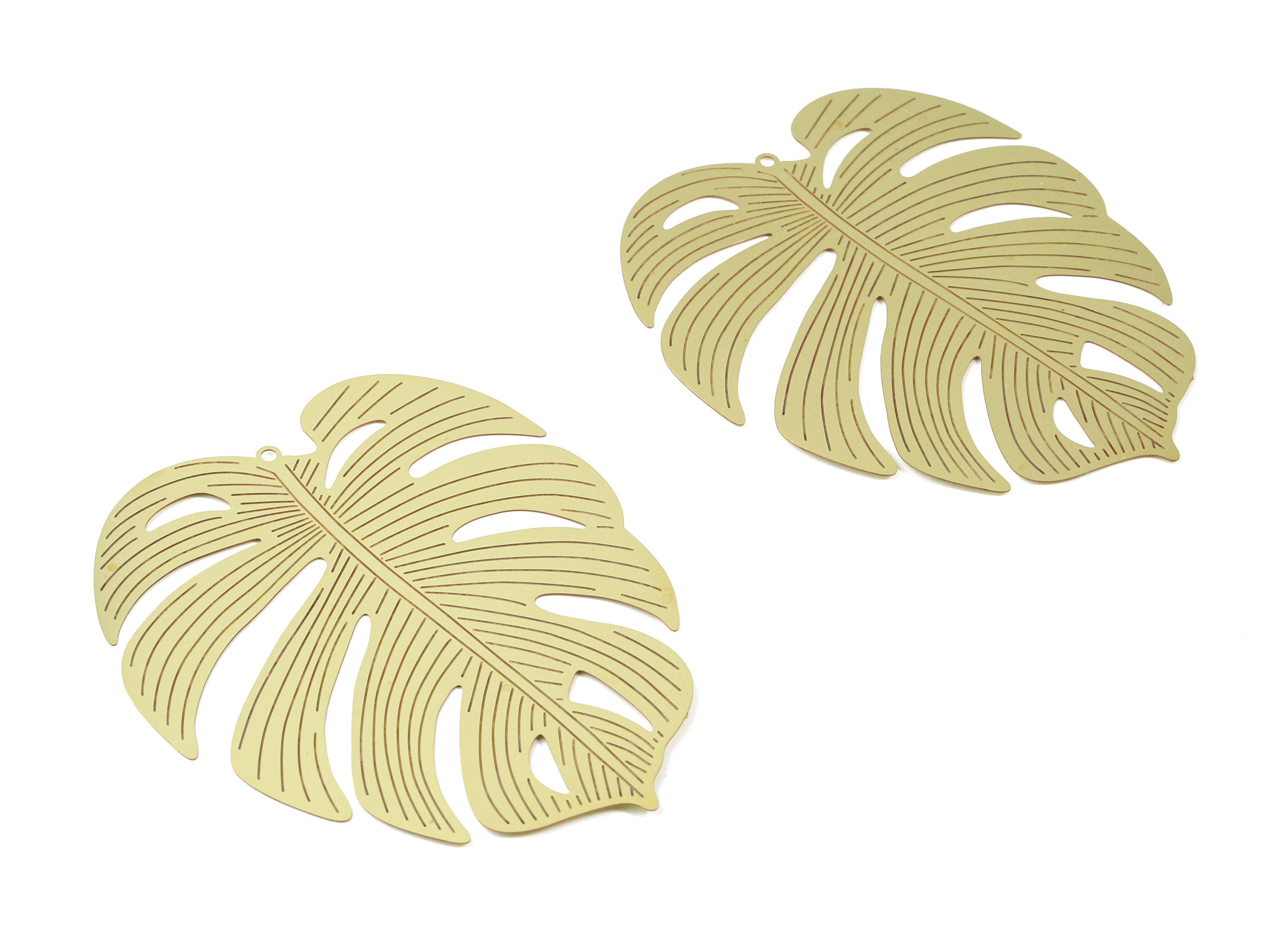 Raw Brass Monstera Earring Charms - Monstera Necklace Charms - Necklace Findings - Jewelry Supplies - 79.5x65.95x0.31mm - JJA4467 - DOMEDBAZAAR