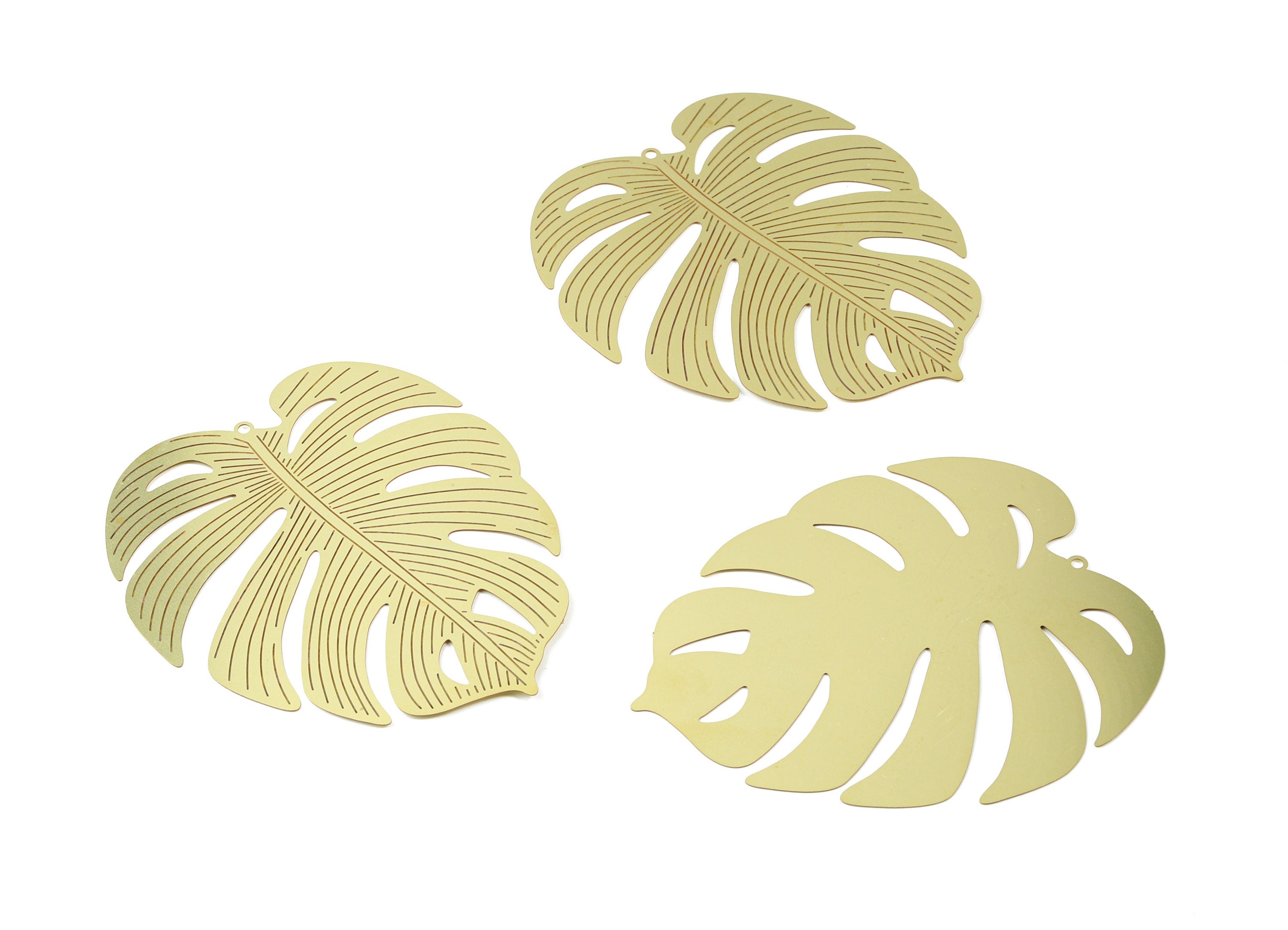Raw Brass Monstera Earring Charms - Monstera Necklace Charms - Necklace Findings - Jewelry Supplies - 79.5x65.95x0.31mm - JJA4467 - DOMEDBAZAAR