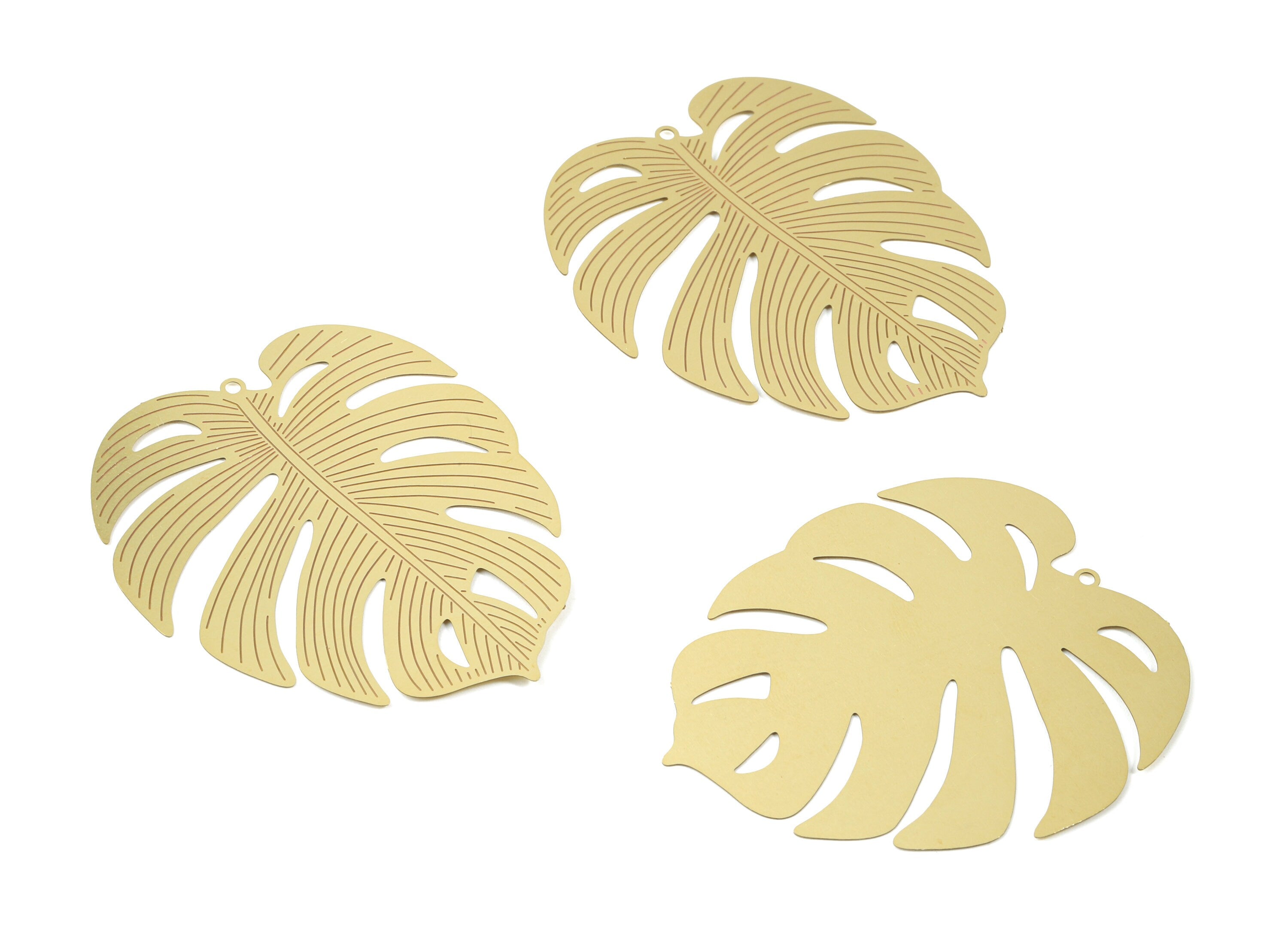 Raw Brass Monstera Earring Charms - Monstera Necklace Charms - Necklace Findings - Jewelry Supplies - 65.5x54.1x0.3mm - JJA4471 - DOMEDBAZAAR
