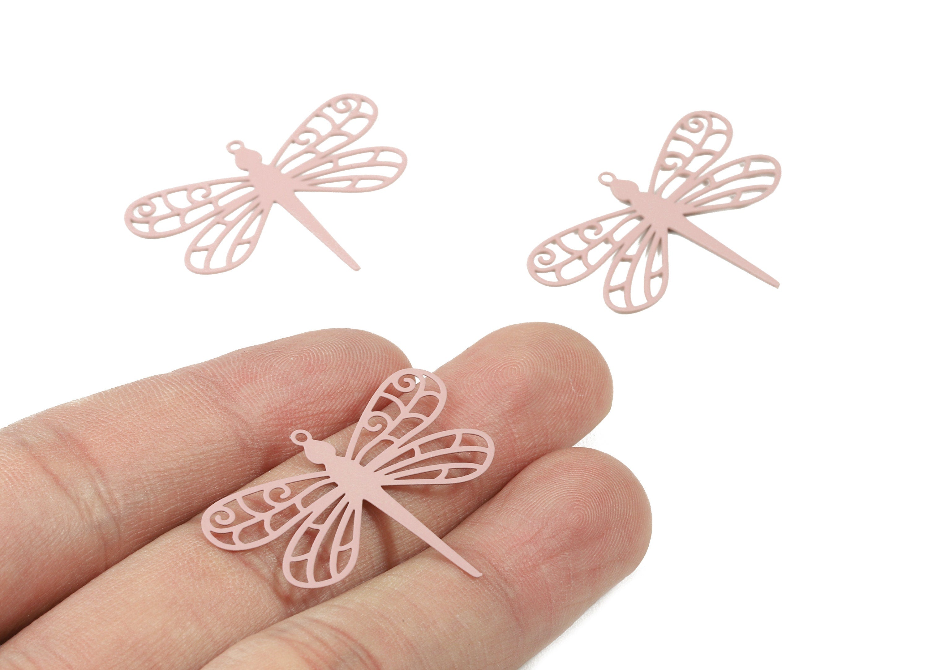 Pink Dragonfly Brass Pendant - Brass Dragonfly Necklace - Dragonfly Earring Charms - Color Code: J03 - 35.12x26.57x0.44mm - JJC3519-J03 - DOMEDBAZAAR