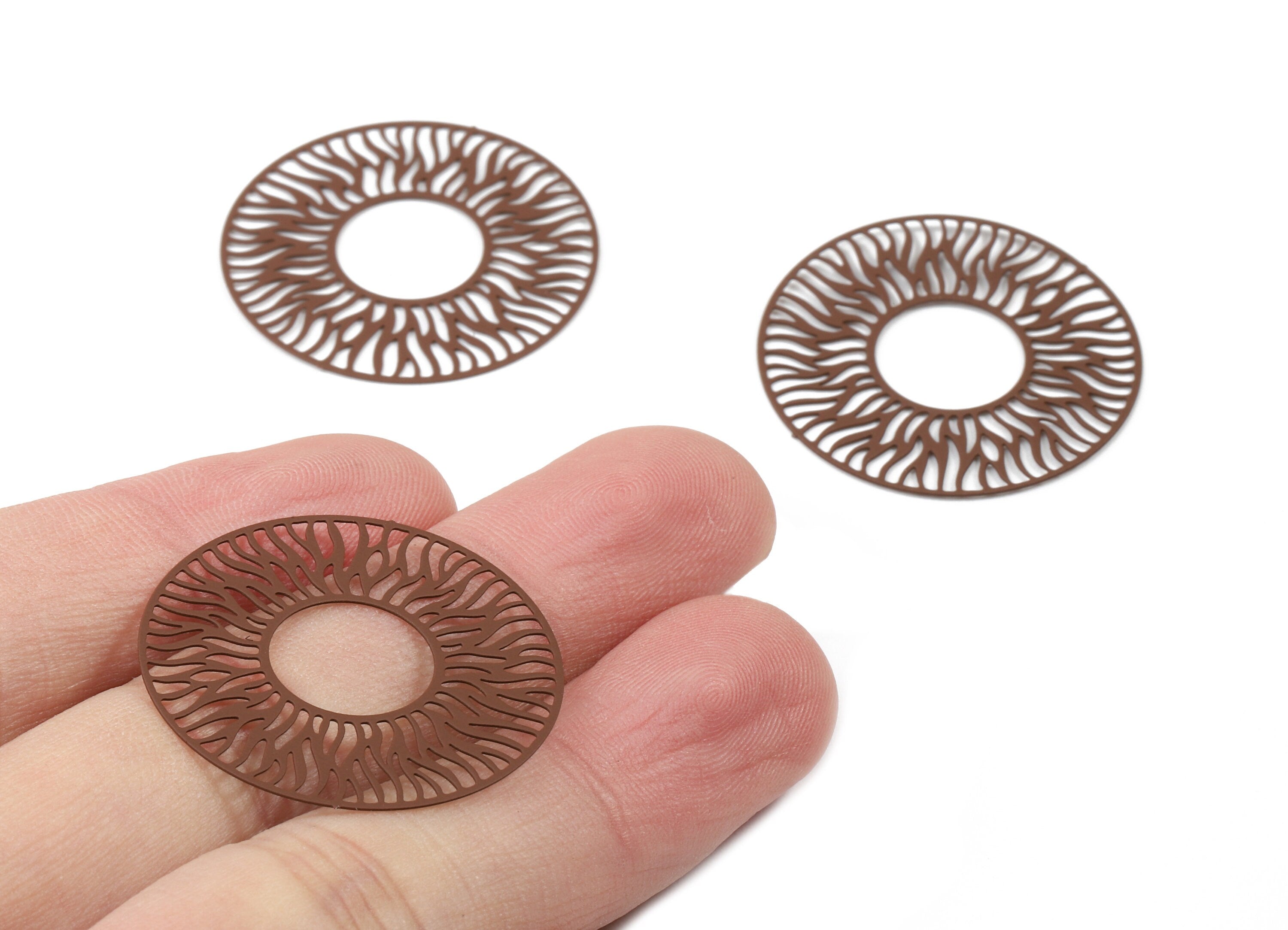 Brown Round Brass Earring Charms - Brass Round Necklace Pendant - Earring Supplies - Color Code: J02 - 29.93x29.93x0.36mm - JJC6016-J02 - DOMEDBAZAAR