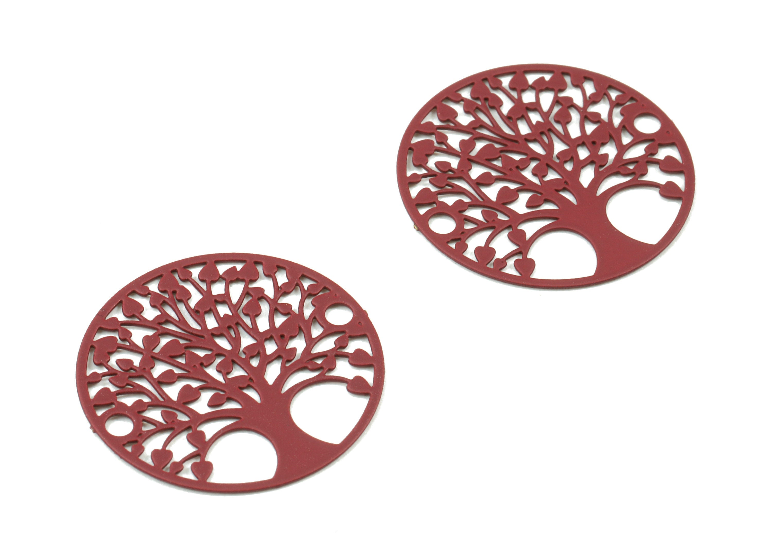 Rosewood Tree Brass Earring Charms - Brass Round Necklace Pendant - Earring Supplies - Color Code: J06 - 19.94x19.94x0.46mm -JJC9119-J06 - DOMEDBAZAAR