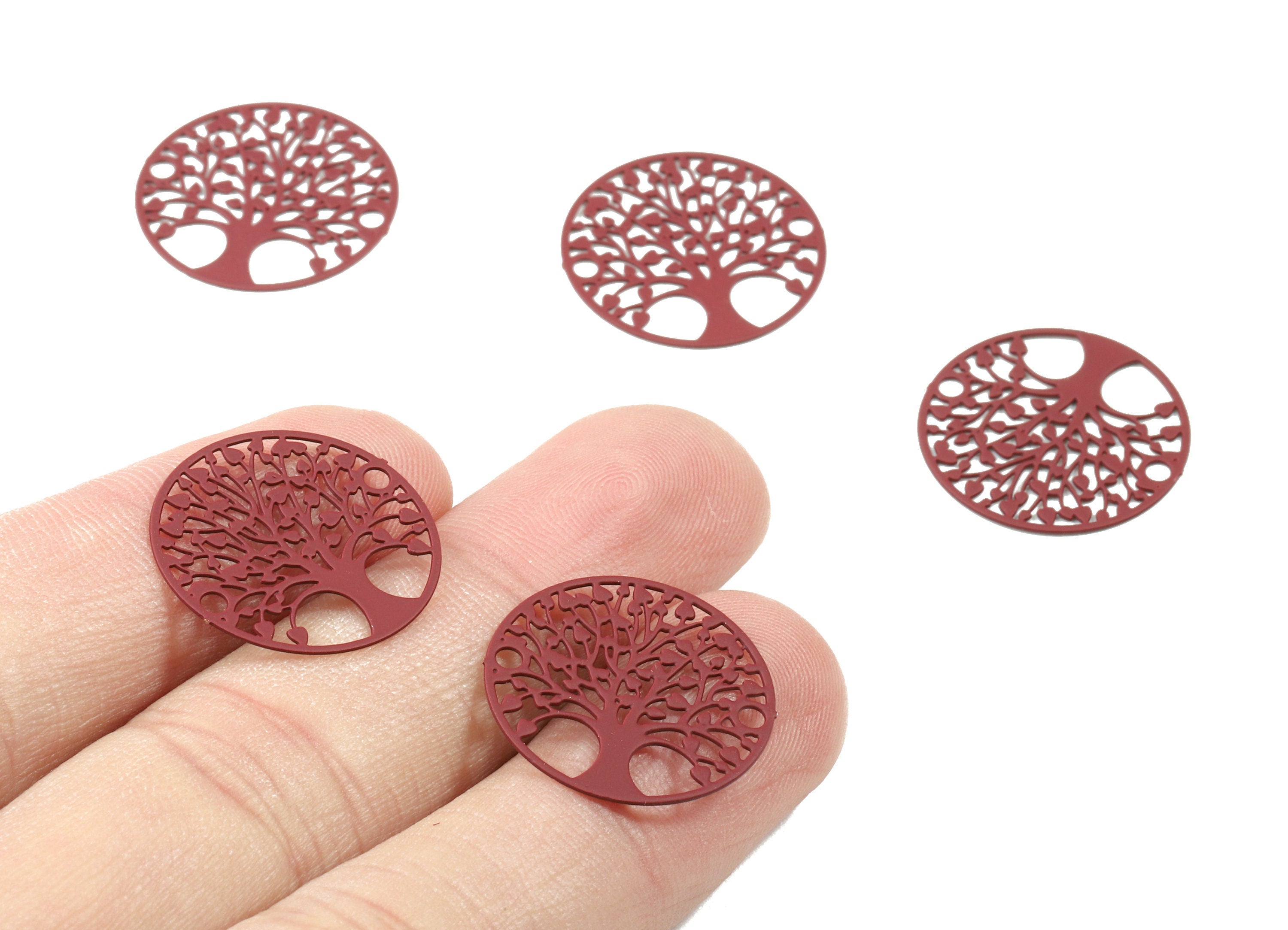 Rosewood Tree Brass Earring Charms - Brass Round Necklace Pendant - Earring Supplies - Color Code: J06 - 19.94x19.94x0.46mm -JJC9119-J06 - DOMEDBAZAAR