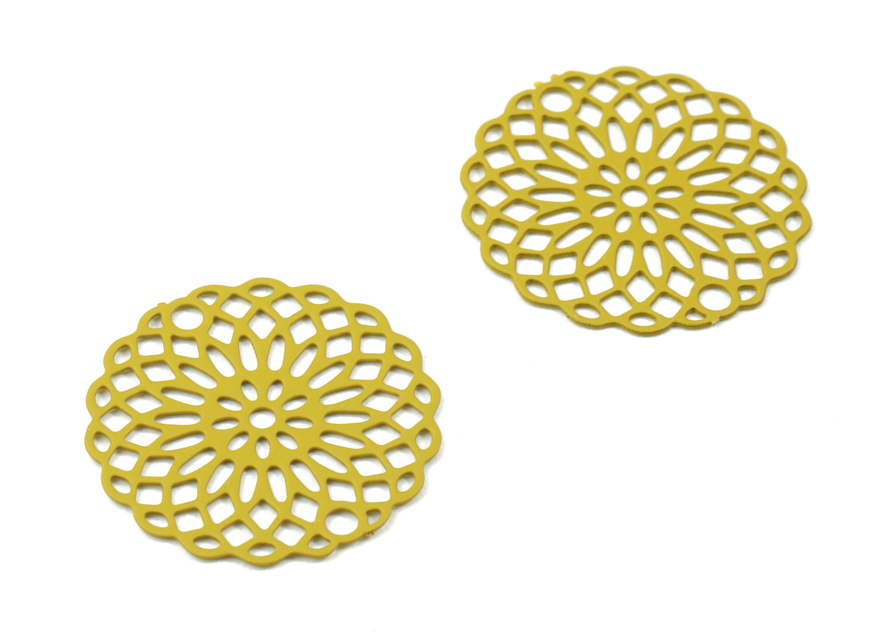 Dark Yellow Round Earring Charms - Brass Round For Necklace - Earring Supplies - Color Code: J08 - 20.03x20.03x0.43mm - JJC7598-J08 - DOMEDBAZAAR