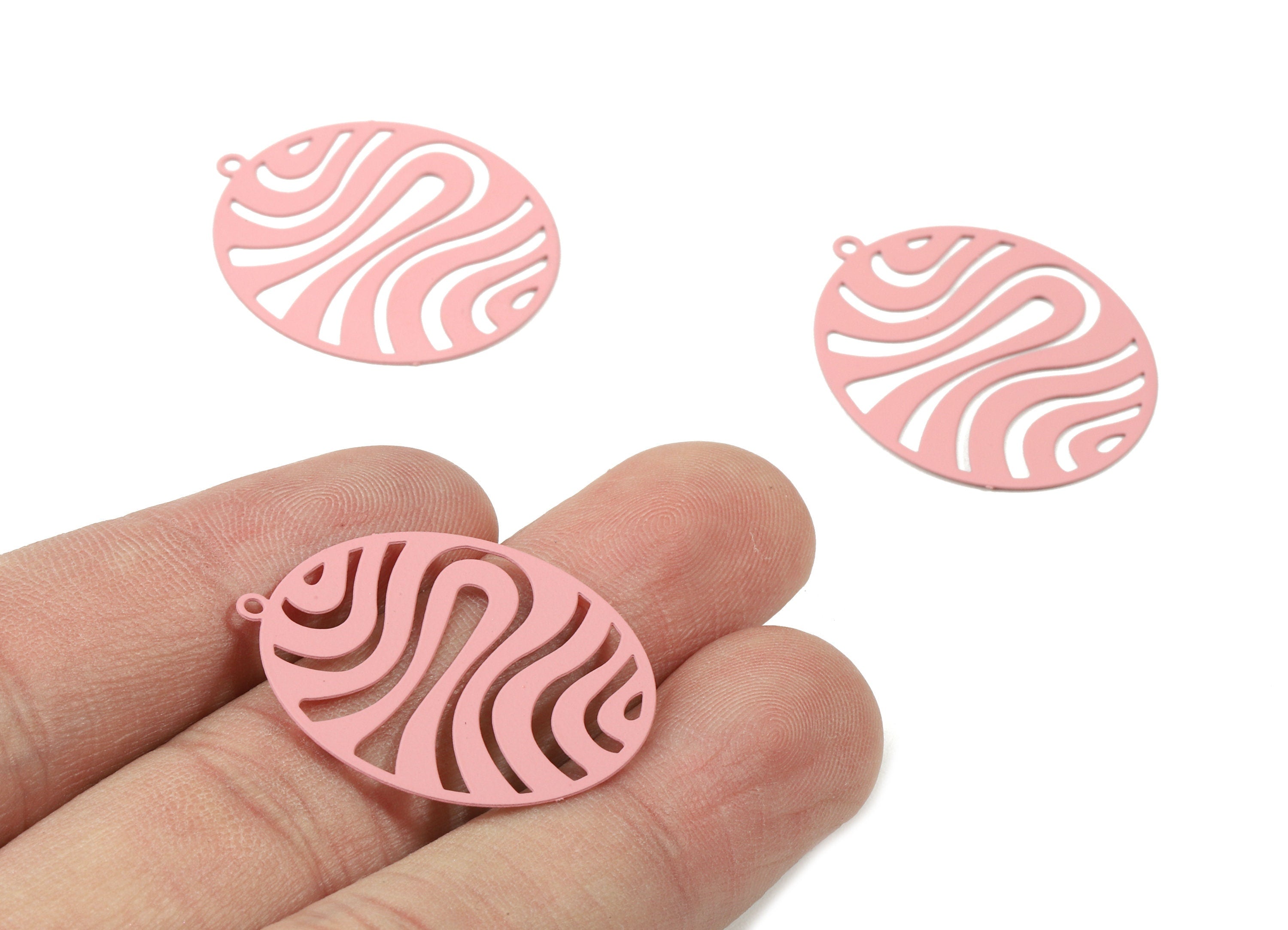 Taffy Pink Oval Brass Pendant - Brass Oval For Necklace - Earring Charms - Color Code: J07 - 30.01x24.69x0.39mm - JJC4877-J07 - DOMEDBAZAAR