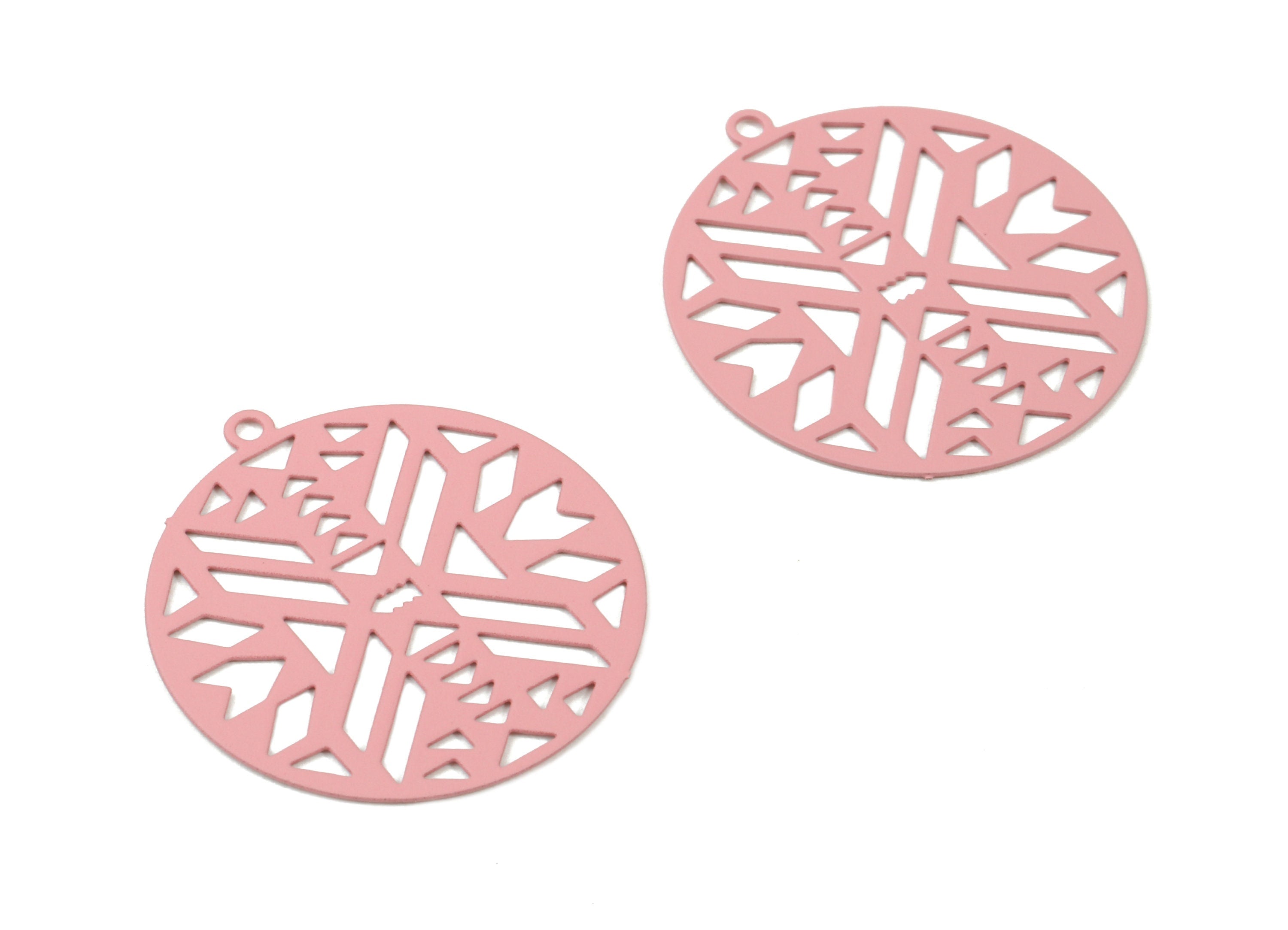 Taffy Pink Round Brass Pendant - Brass Round For Necklace - Earring Charms - Color Code: J07 - 26.91mm x 24.92mm x 0.42mm - JJC6903-J07 - DOMEDBAZAAR