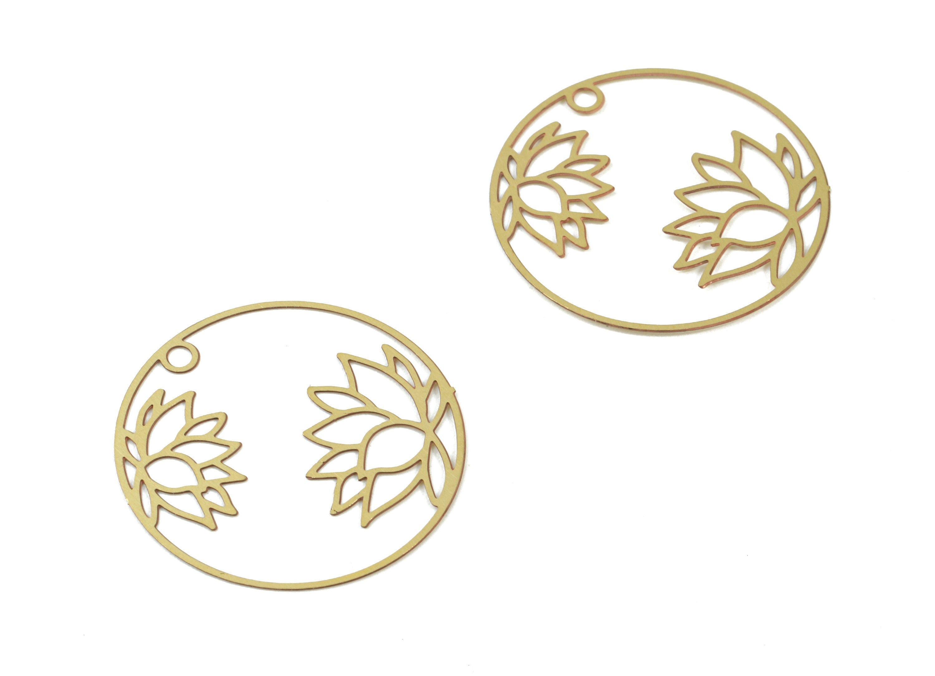 Raw Brass Lotus Earring Charms - Lotus Round Necklace Pendant - Necklace Findings - Jewelry Supplies - 26.7x26.7x0.29mm - JJB5405 - DOMEDBAZAAR