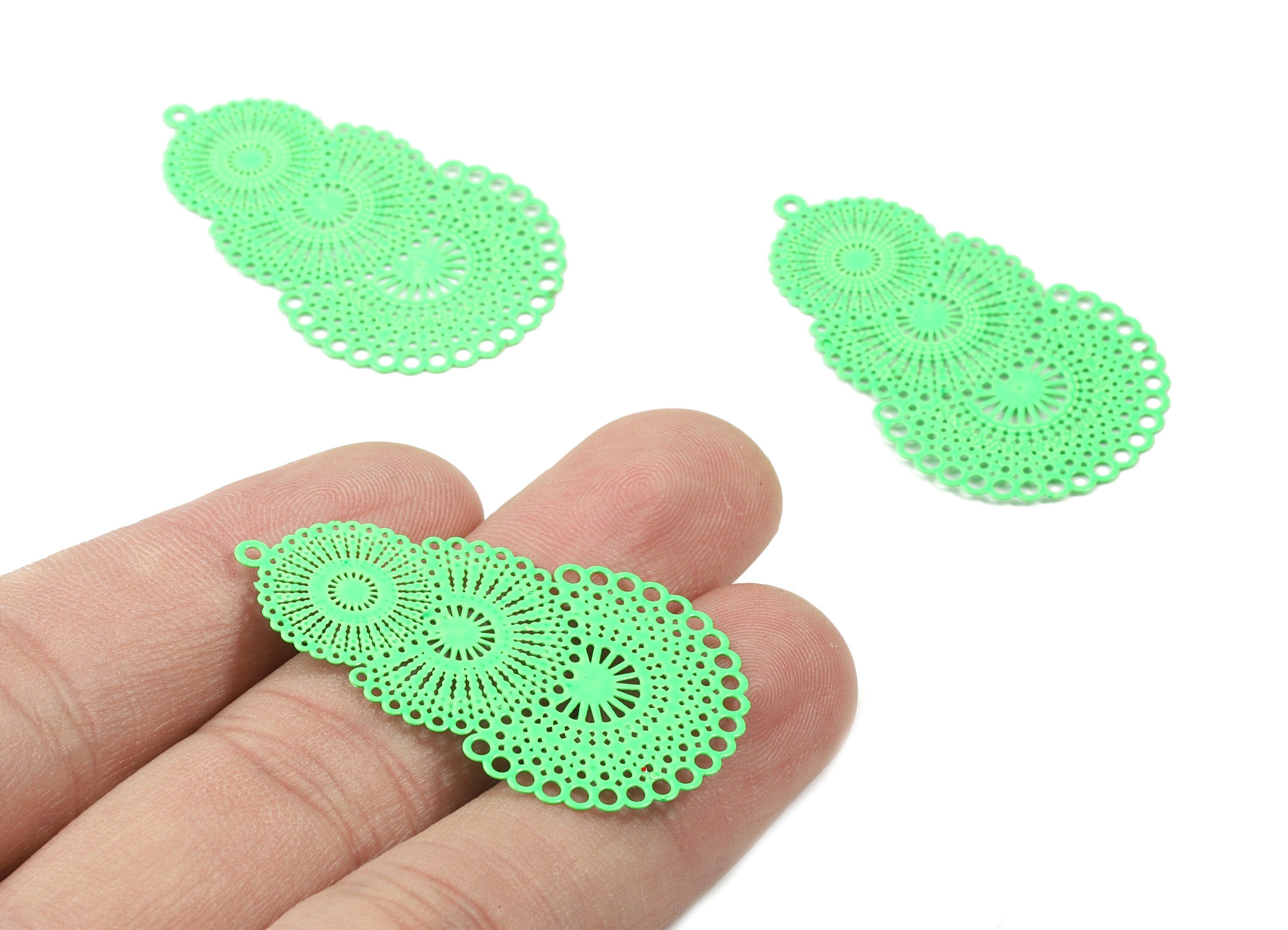 Luminous Green Rounds Brass Pendant - Brass Round For Necklace - Earring Supplies - Color Code: J12 - 39.88x24.56x0.35mm - JJB4615-J12 - DOMEDBAZAAR