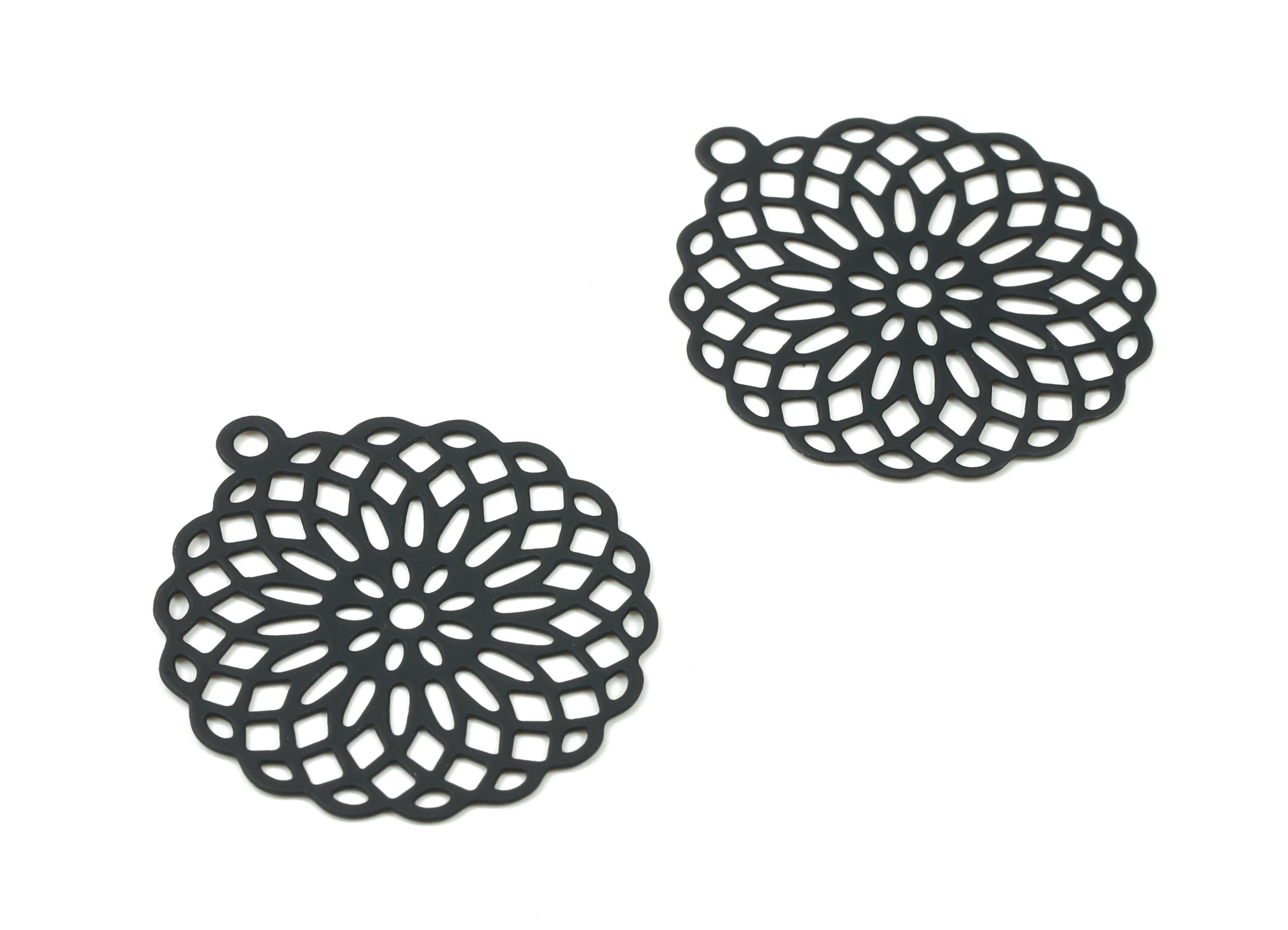 Dark Gray Round Brass Earring Charms - Brass Round Necklace Pendant - Earring Supplies - Color Code: J05 - 29.84x26.89x0.37mm - JJB1269-J05 - DOMEDBAZAAR