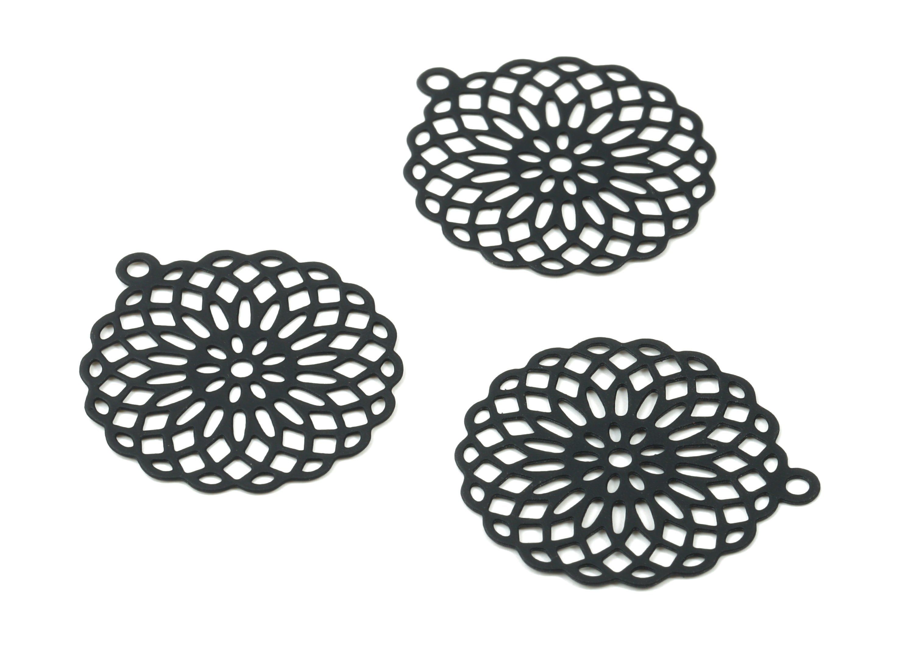 Dark Gray Round Brass Earring Charms - Brass Round Necklace Pendant - Earring Supplies - Color Code: J05 - 29.84x26.89x0.37mm - JJB1269-J05 - DOMEDBAZAAR