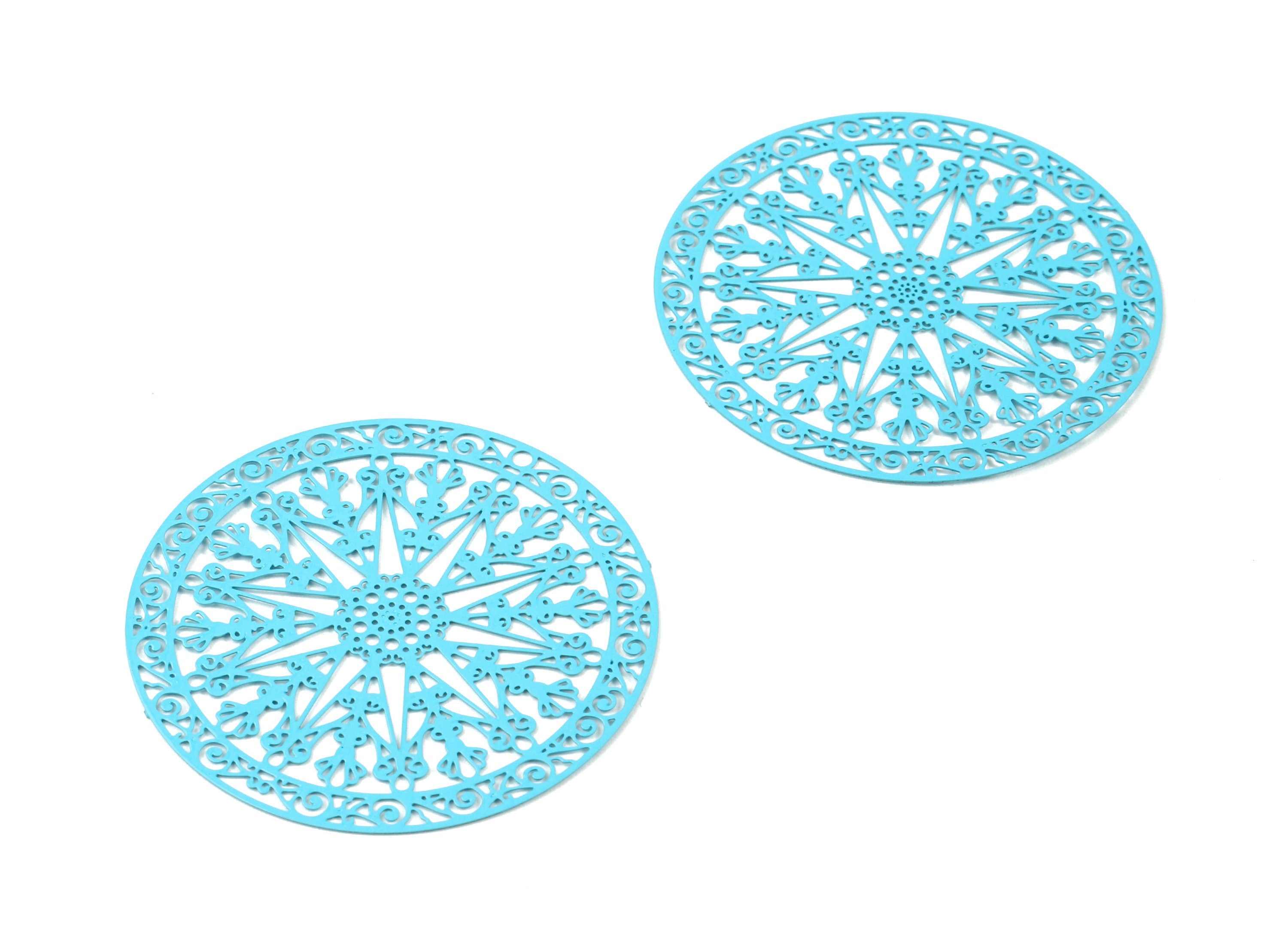 Baby Blue Round Brass Pendant - Brass Round For Necklace - Earring Charms - Color Code: J18 - 42.69x42.69x0.37mm - JJB3051-J18 - DOMEDBAZAAR