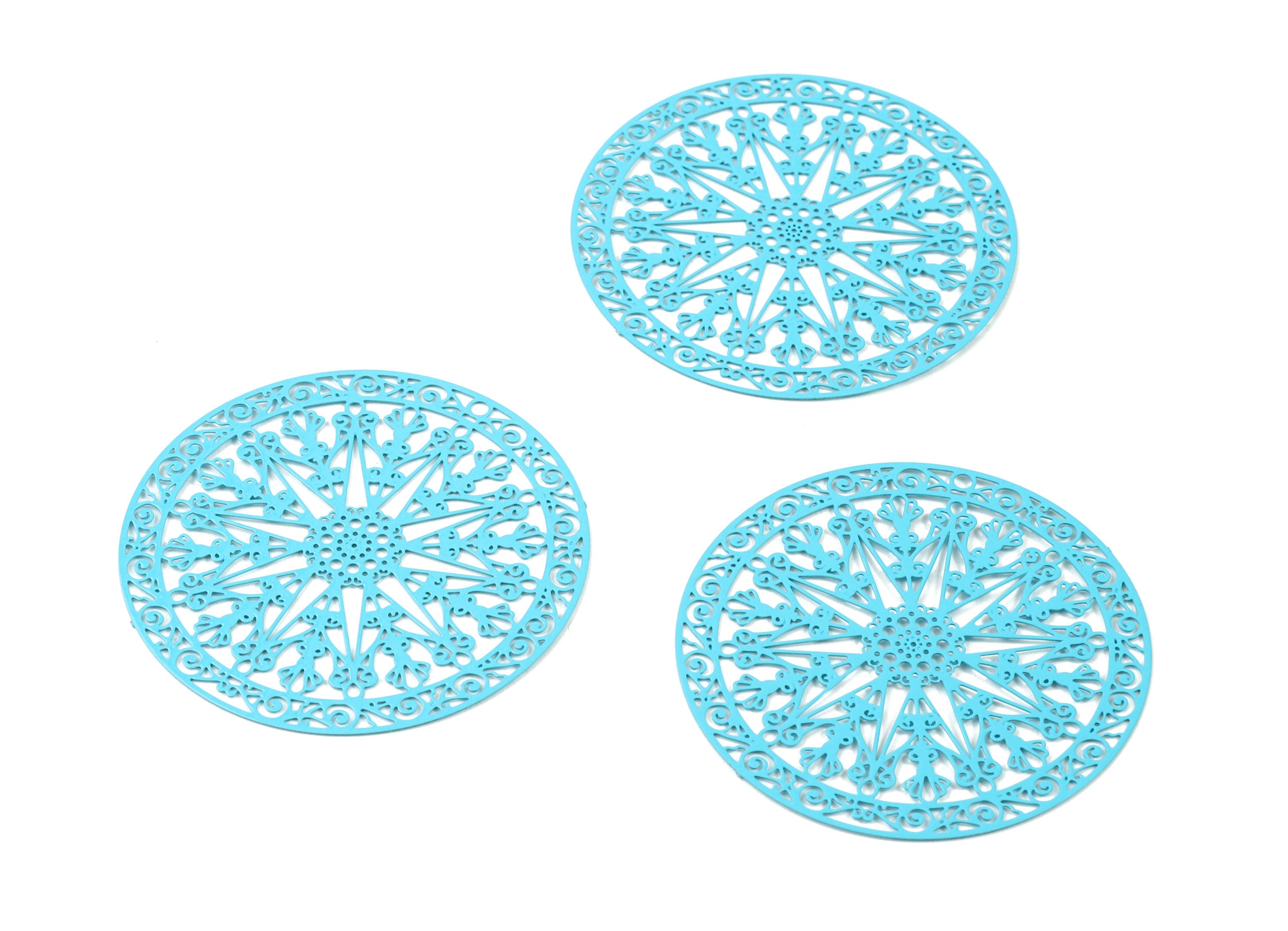 Baby Blue Round Brass Pendant - Brass Round For Necklace - Earring Charms - Color Code: J18 - 42.69x42.69x0.37mm - JJB3051-J18 - DOMEDBAZAAR