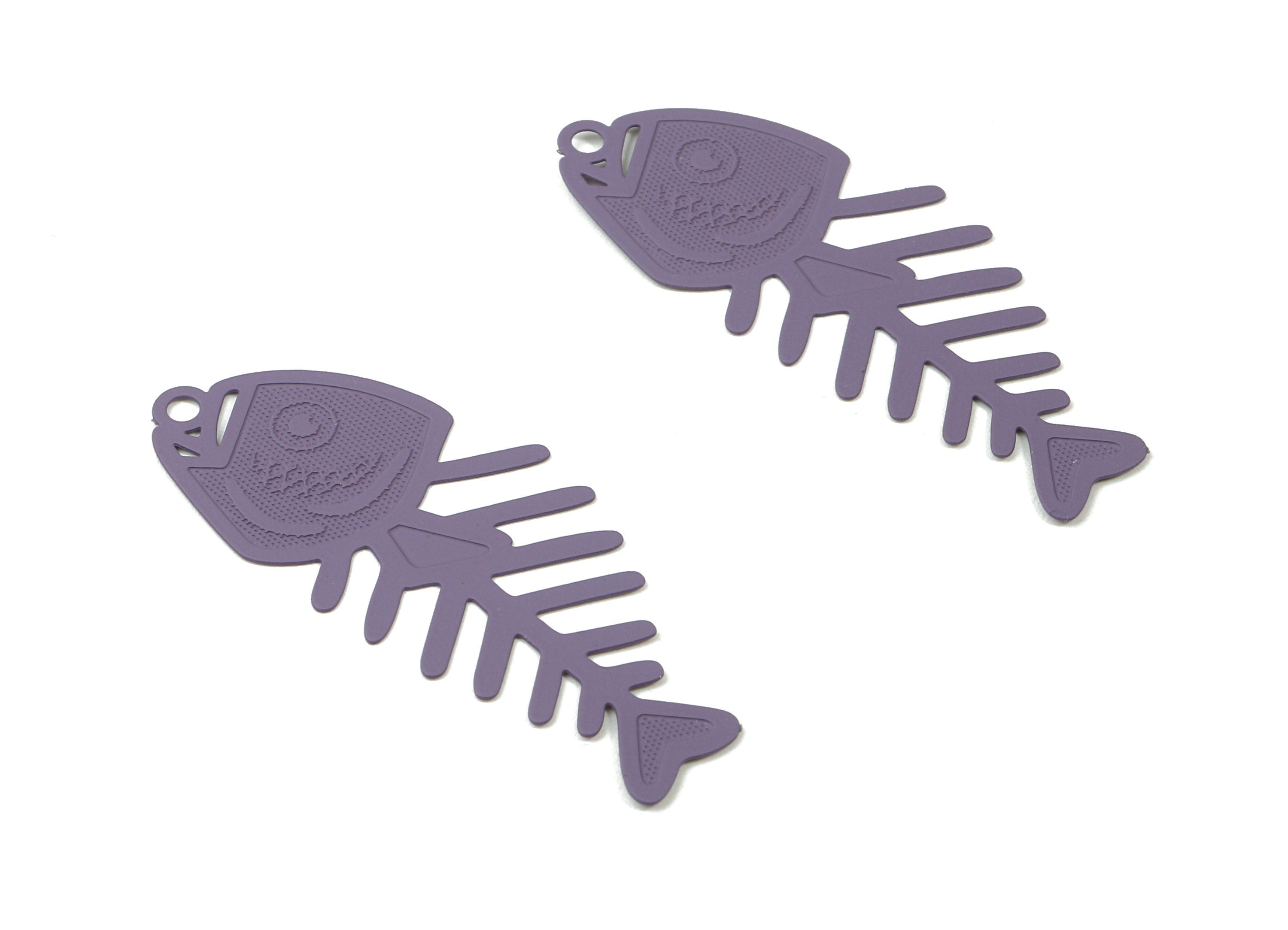 Purple Fish Bone Brass Pendant - Brass Fish Bone For Necklace - Earring Charms - Color Code: J10 - 46.77x19.39x0.3mm - JJB3123-J10 - DOMEDBAZAAR