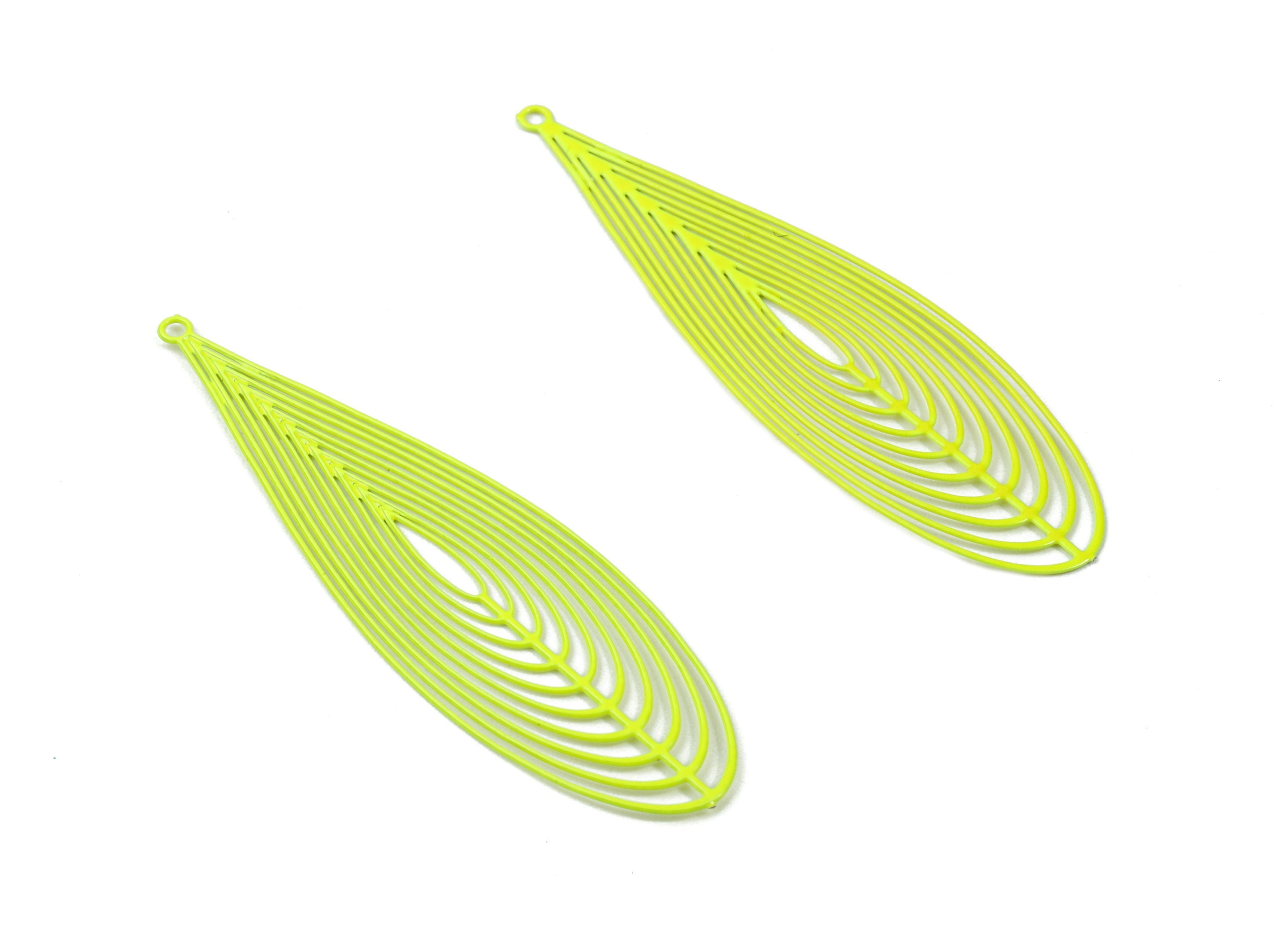 Light Yellow Drop Brass Pendant - Brass Drop For Necklace - Earring Charms - Color Code: J13 - 55.12x16.03x0.54mm - JJB4307-J13 - DOMEDBAZAAR