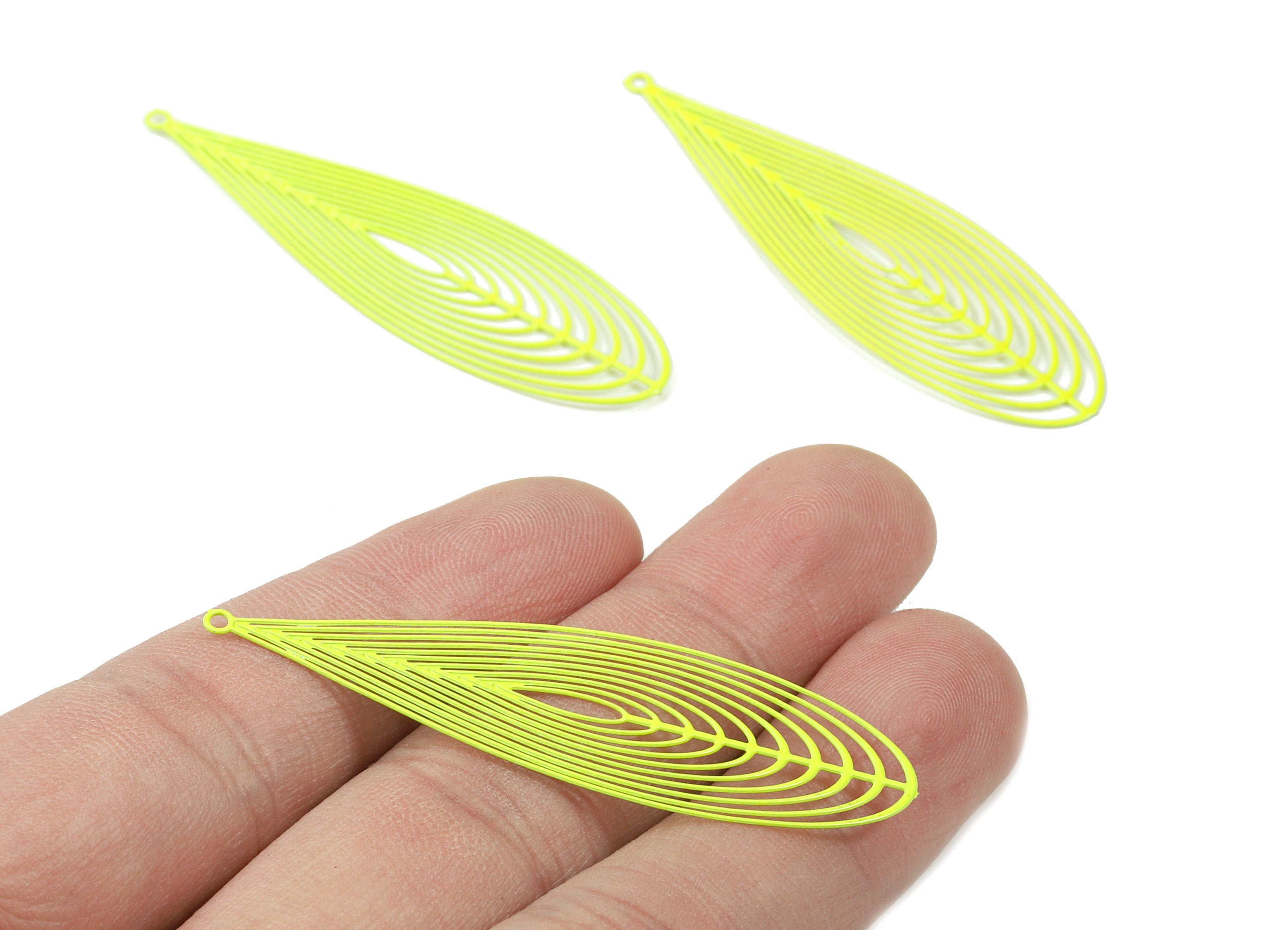 Light Yellow Drop Brass Pendant - Brass Drop For Necklace - Earring Charms - Color Code: J13 - 55.12x16.03x0.54mm - JJB4307-J13 - DOMEDBAZAAR