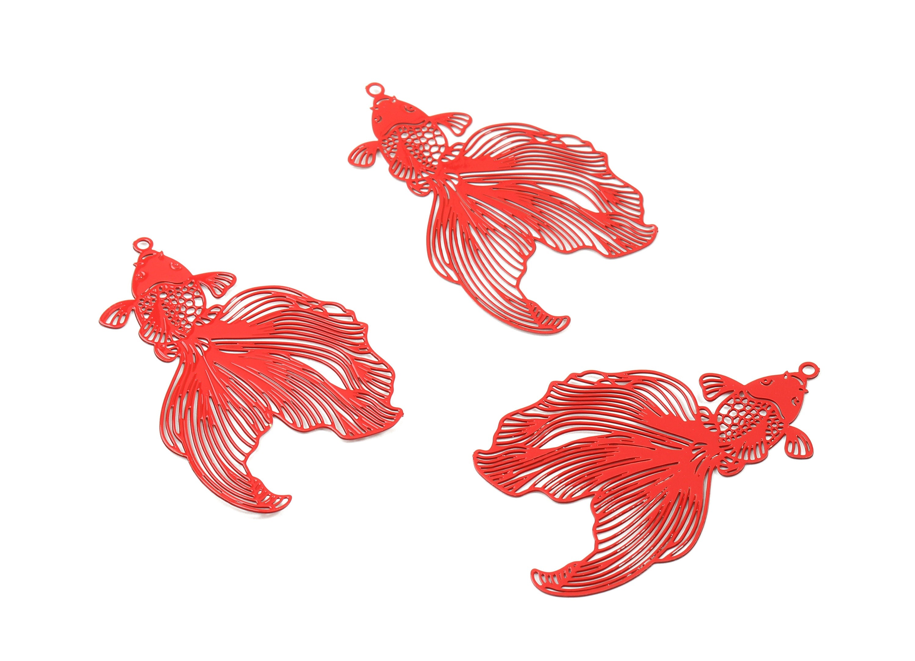 Red Goldfish Brass Pendant - Brass Goldfish For Necklace Earring Charms - Jewellery Supplies - Color Code: J19 - 49x31x0.4mm - JJB5587-J19 - DOMEDBAZAAR