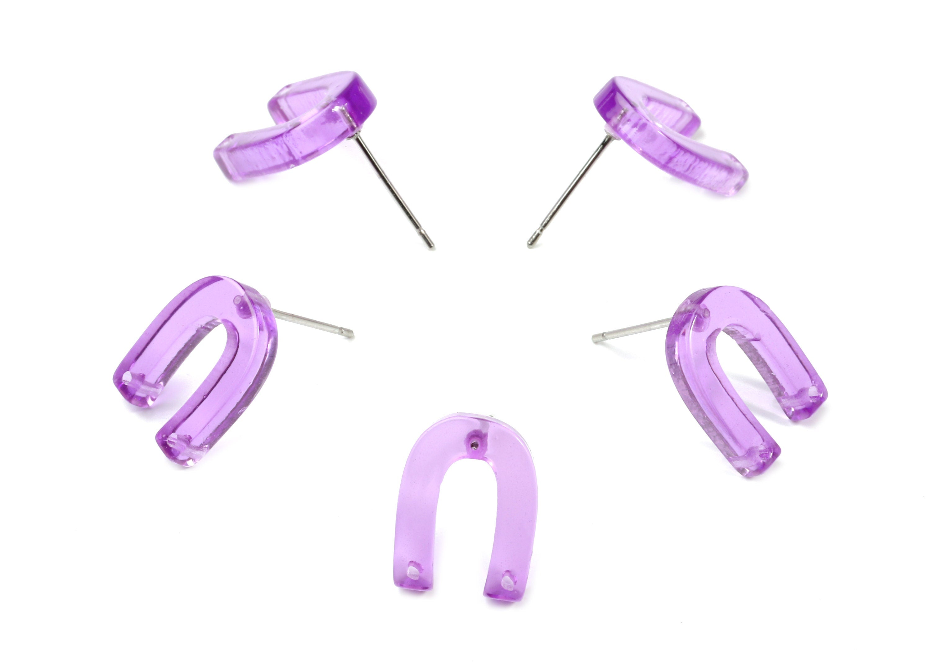 Acrylic Mini U Earring Stud With 2 Hole - Horsehoe Connector Earring Post - Color Code: A72 - 13.64x10.46x2.72mm - AC1227-A72 - DOMEDBAZAAR