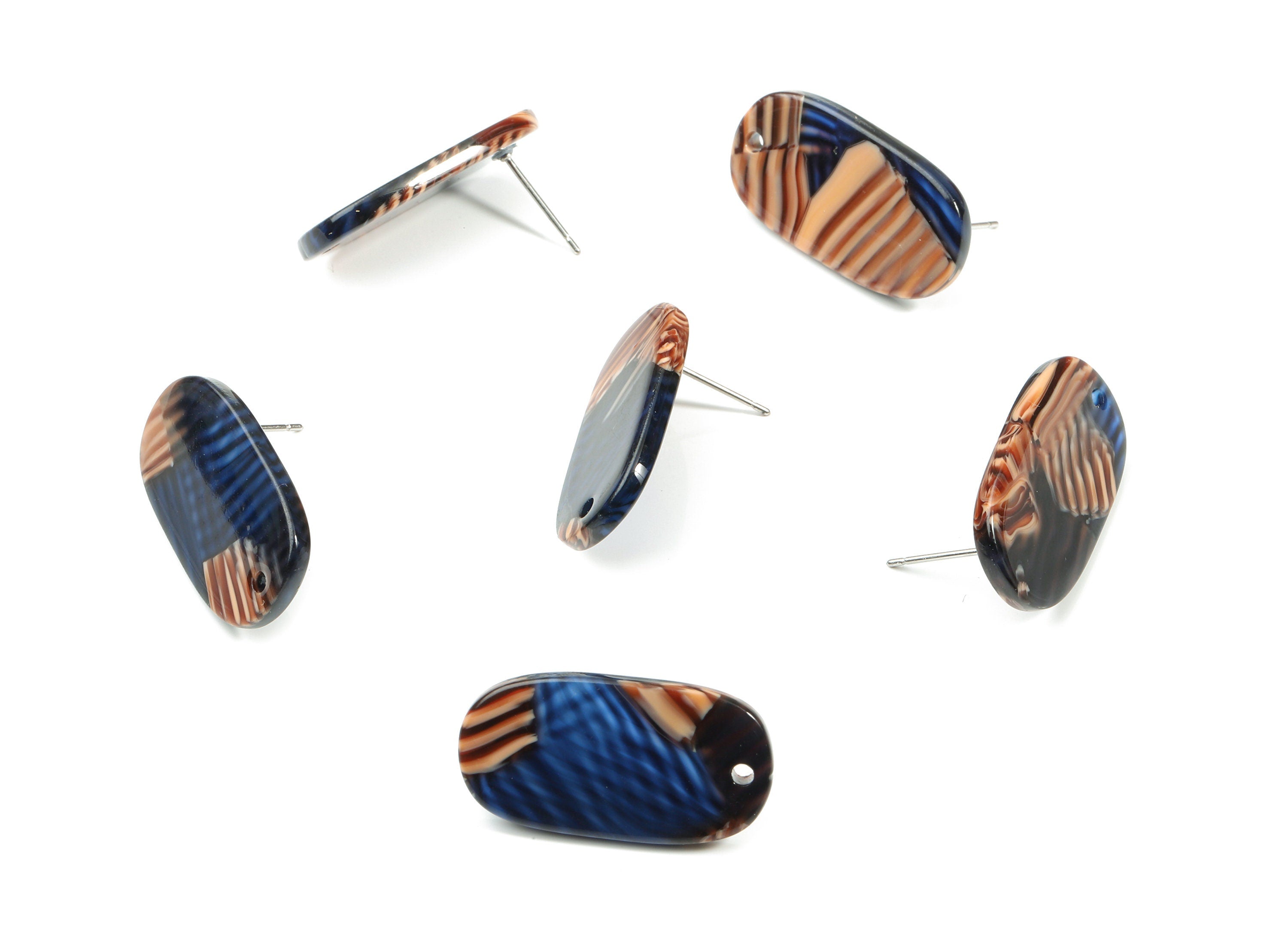 Acetate Oval Earring Stud With Hole - Oval Connector Earring Post - Earring Post - Color Code: A104 - 26.63x13.8x2.7mm - AC1811-A104 - DOMEDBAZAAR