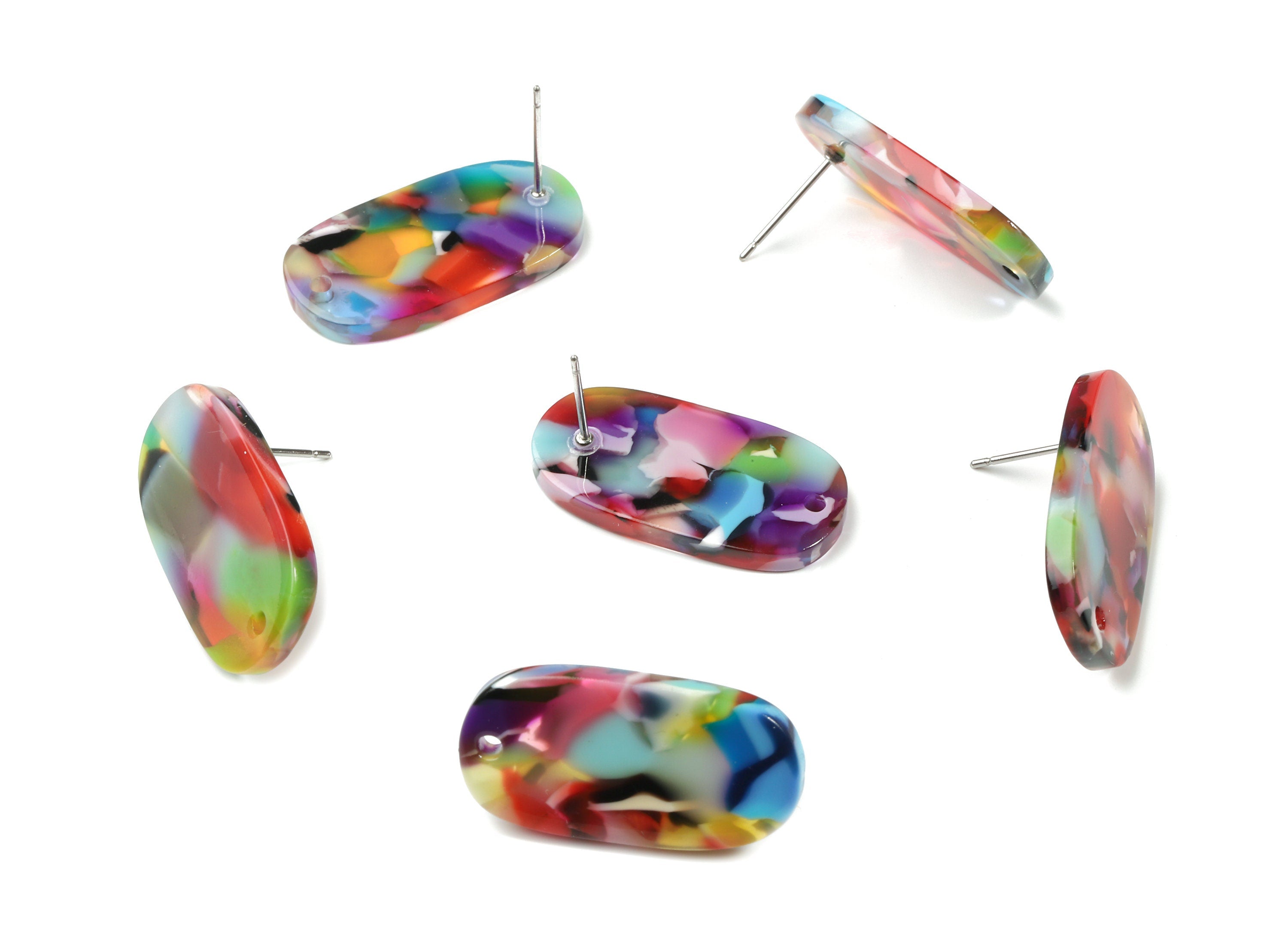 Acetate Oval Earring Stud With Hole - Oval Connector Earring Post - Earring Post - Color Code: A21 - 26.63x13.9x2.7mm - AC1811-A21 - DOMEDBAZAAR