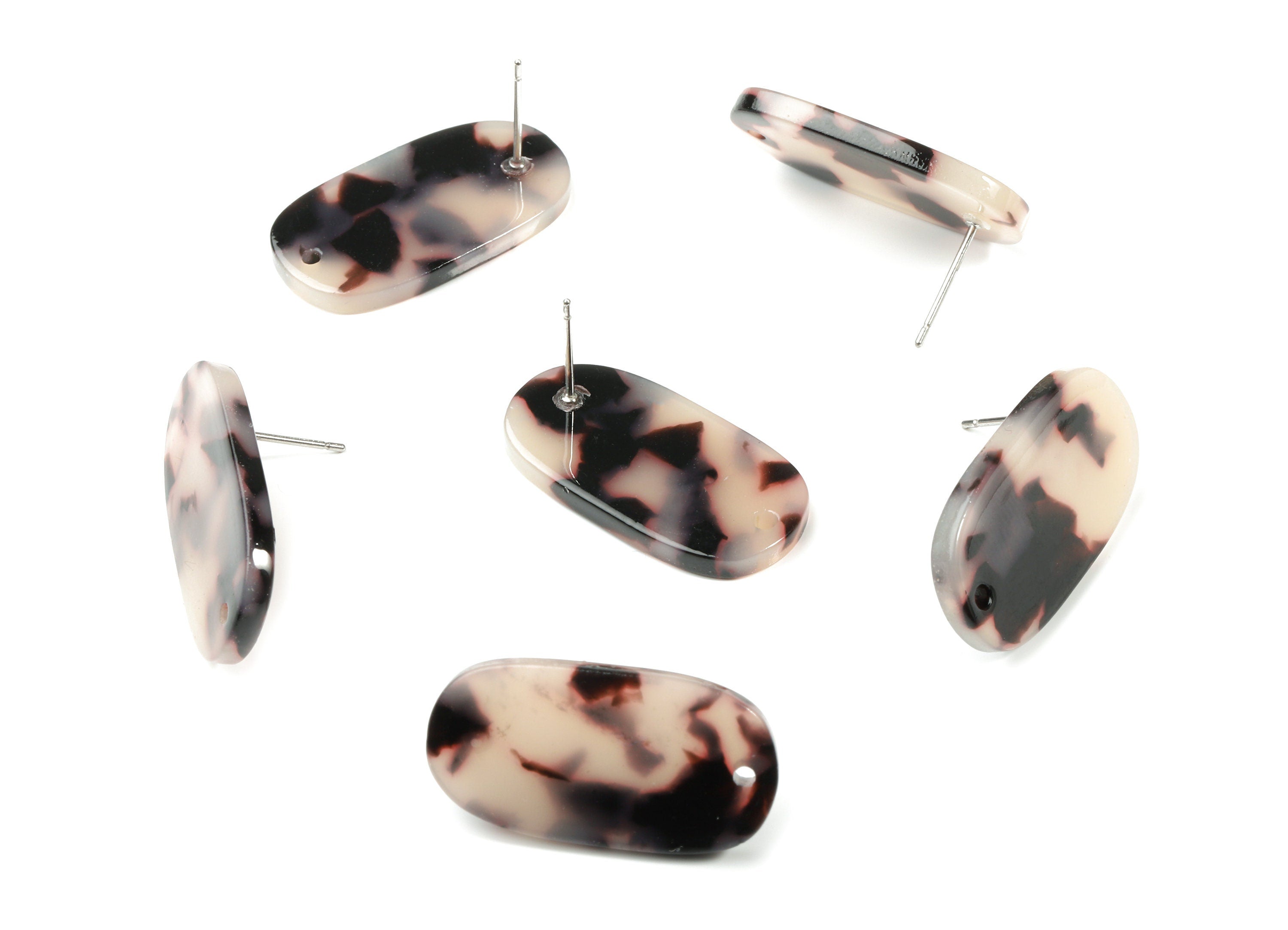 Acetate Oval Earring Stud With Hole - Oval Connector Earring Post - Blonde Tortoise Shell - Color Code: A07 - 26.65x13.9x2.63mm - AC1811-A07 - DOMEDBAZAAR
