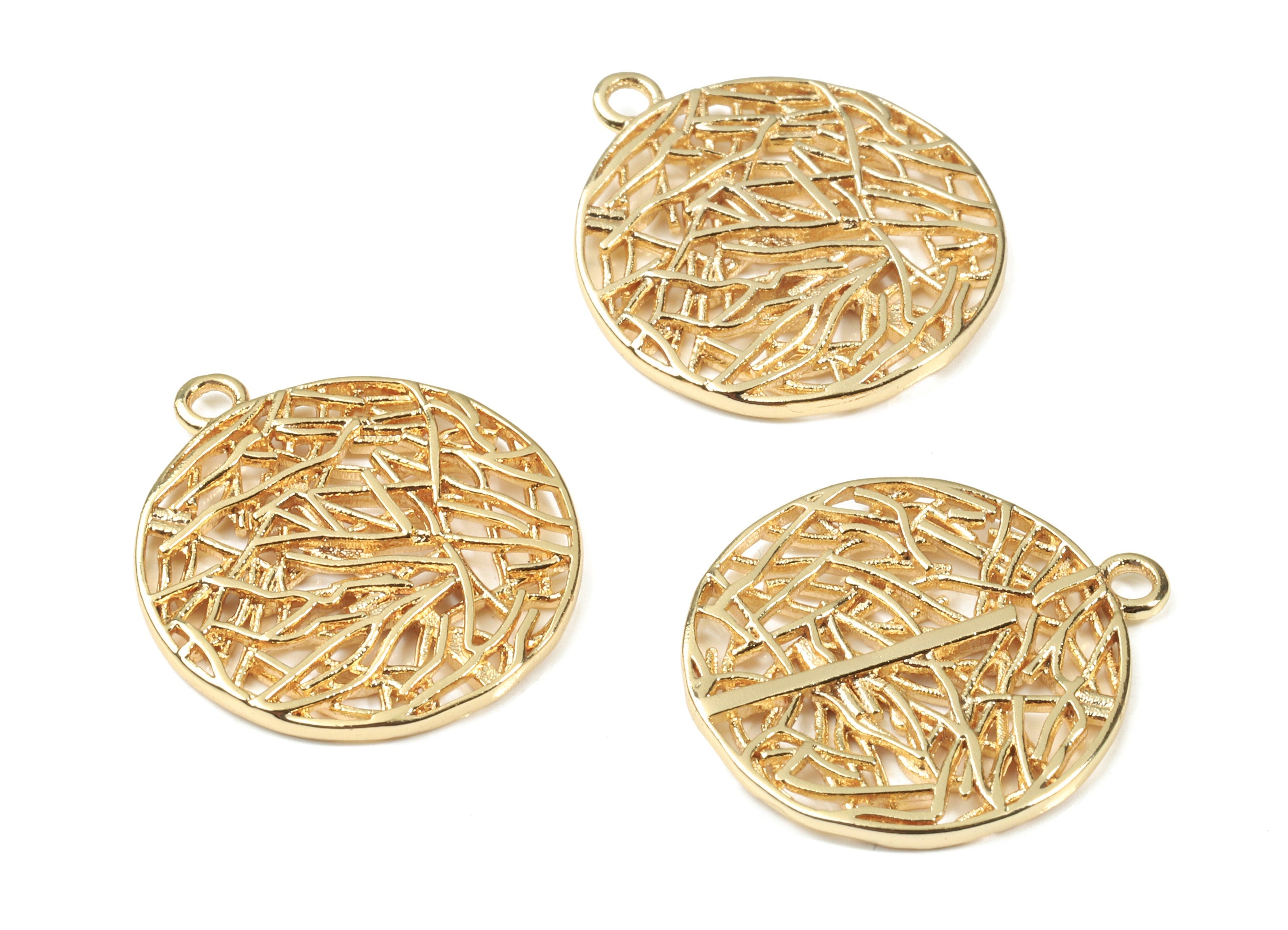 Brass Round Earring Charms - Gold Circle Pendant - 18K Real Gold Plated Brass - Jewelry Supplies - 20.63x18.2x1.59mm - RGP2575 - DOMEDBAZAAR