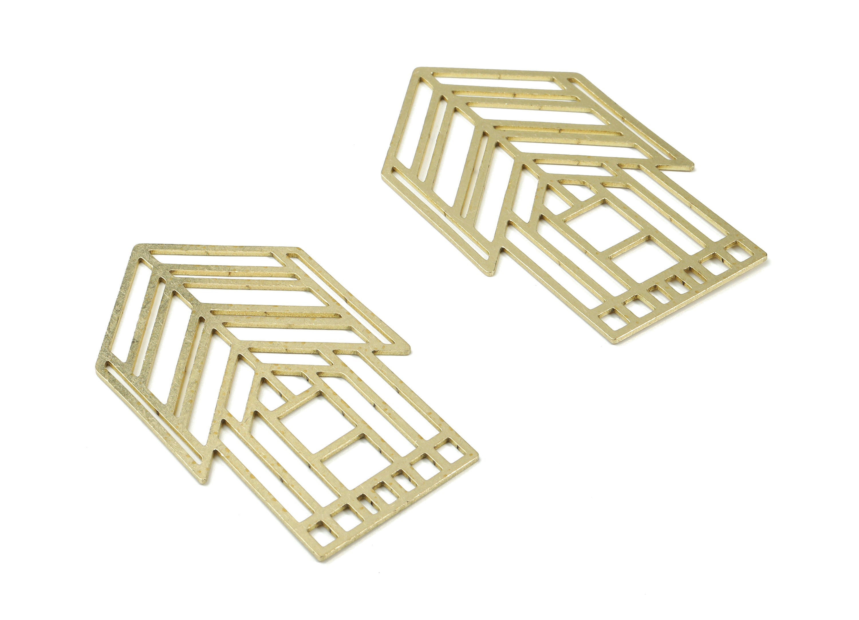 Brass Arrow Earring Charms - Raw Brass House Pendant - Earring Findings - Jewelry Supplies - 65.84x39.31x1.03mm - PP3097 - DOMEDBAZAAR