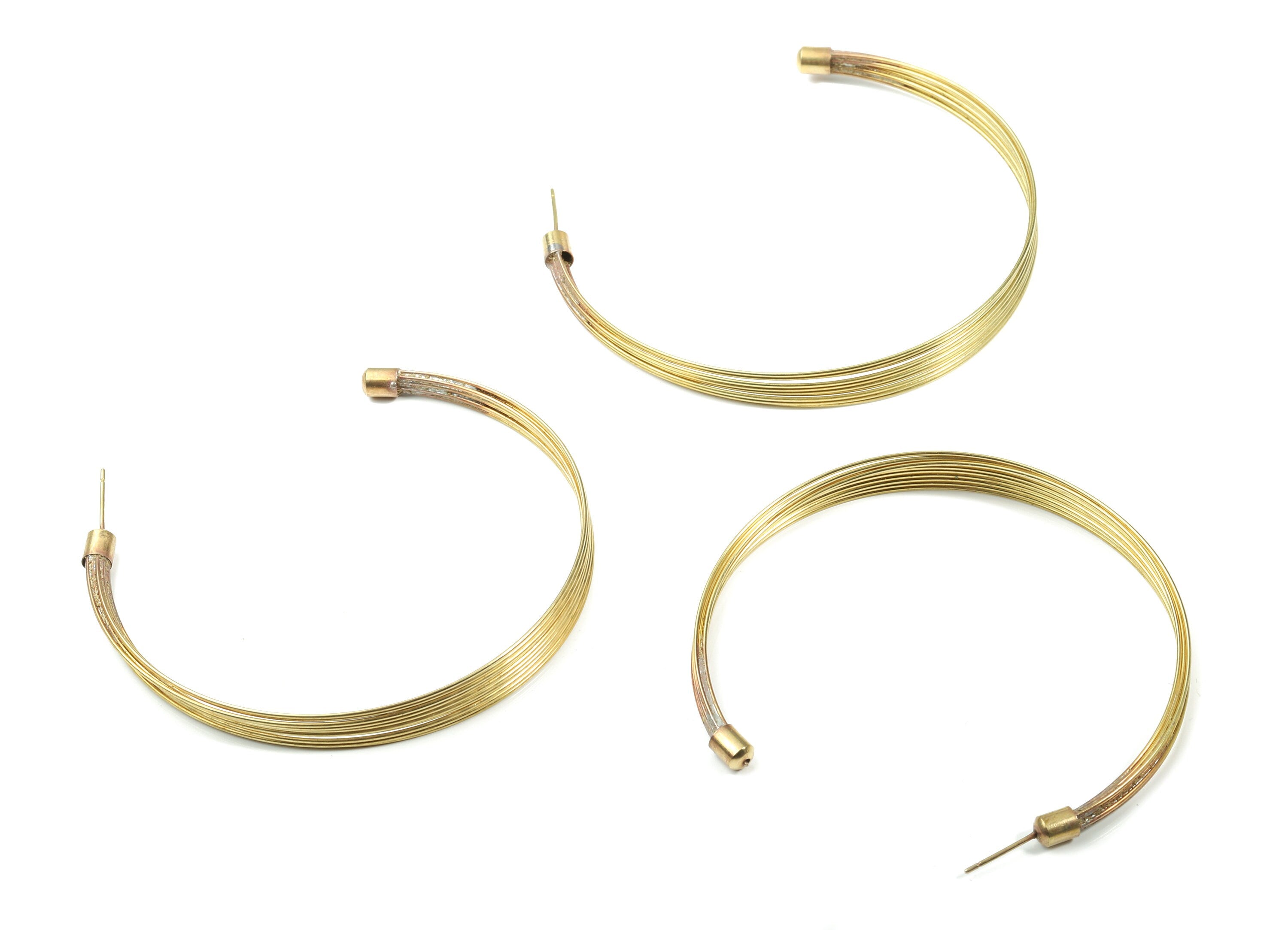 Brass Multi Wires Open Hoop - Raw Brass Wire C Earring Stud - Multi Open Hoops - Jewelry Supplies - 62.9x62.9x7.5mm - PP3120 - DOMEDBAZAAR