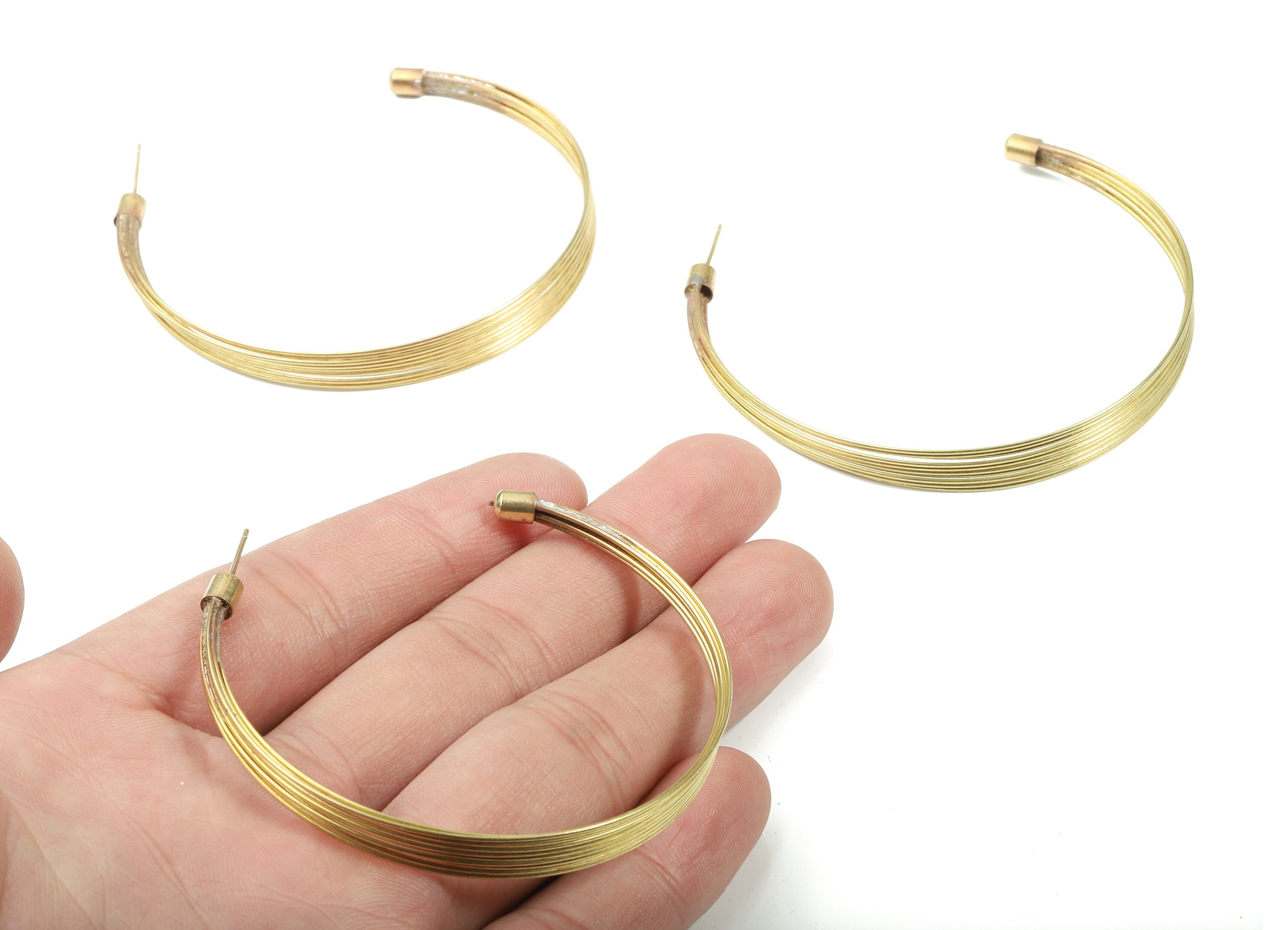 Brass Multi Wires Open Hoop - Raw Brass Wire C Earring Stud - Multi Open Hoops - Jewelry Supplies - 62.9x62.9x7.5mm - PP3120 - DOMEDBAZAAR