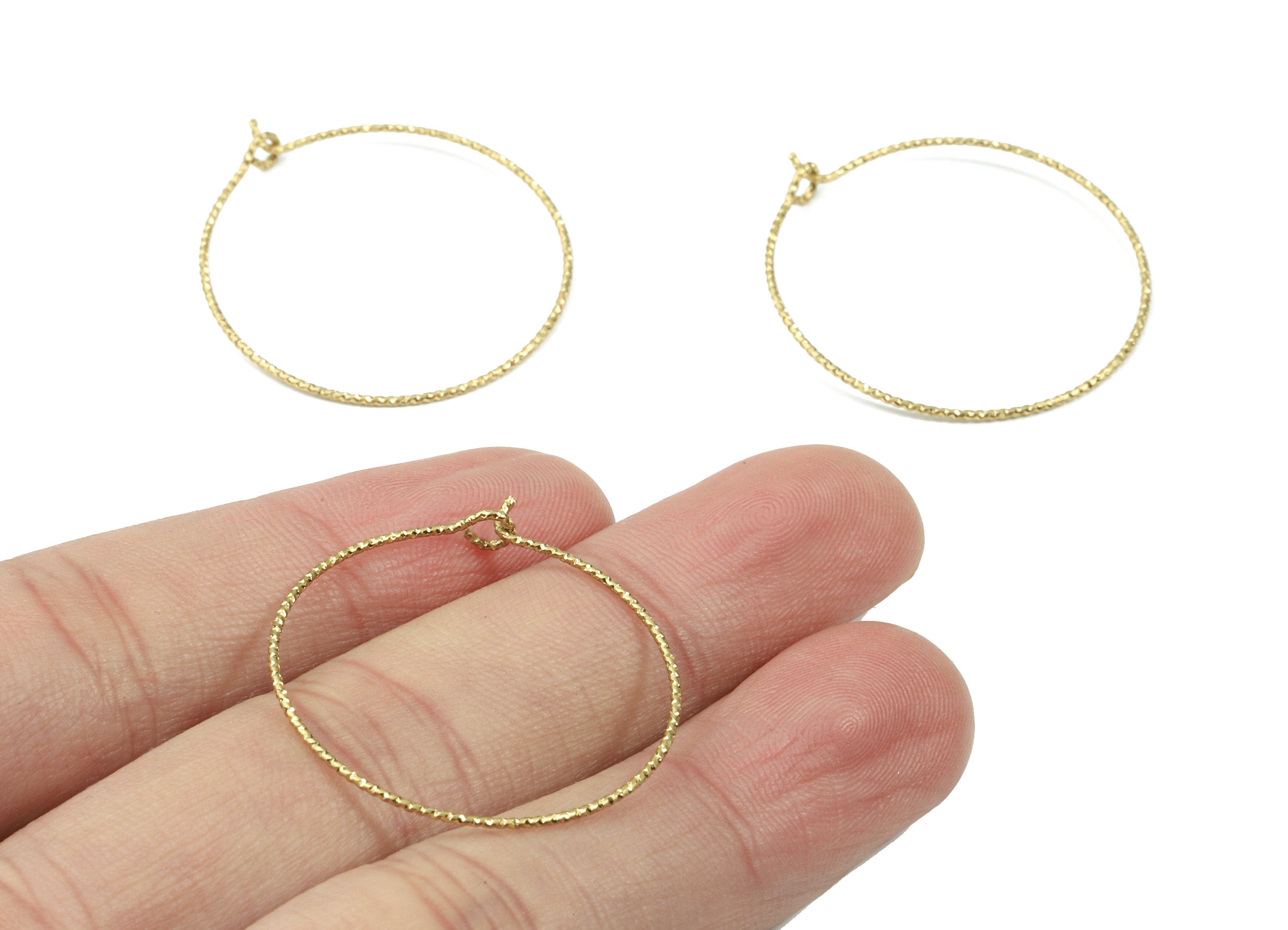 Brass Circle Pattern Ear Wire - 30# Raw Brass Earring Hoops - Rope Hoops - Earring Findings - Jewelry Supplies - 33.45x29.94x0.73mm - PP3112 - DOMEDBAZAAR
