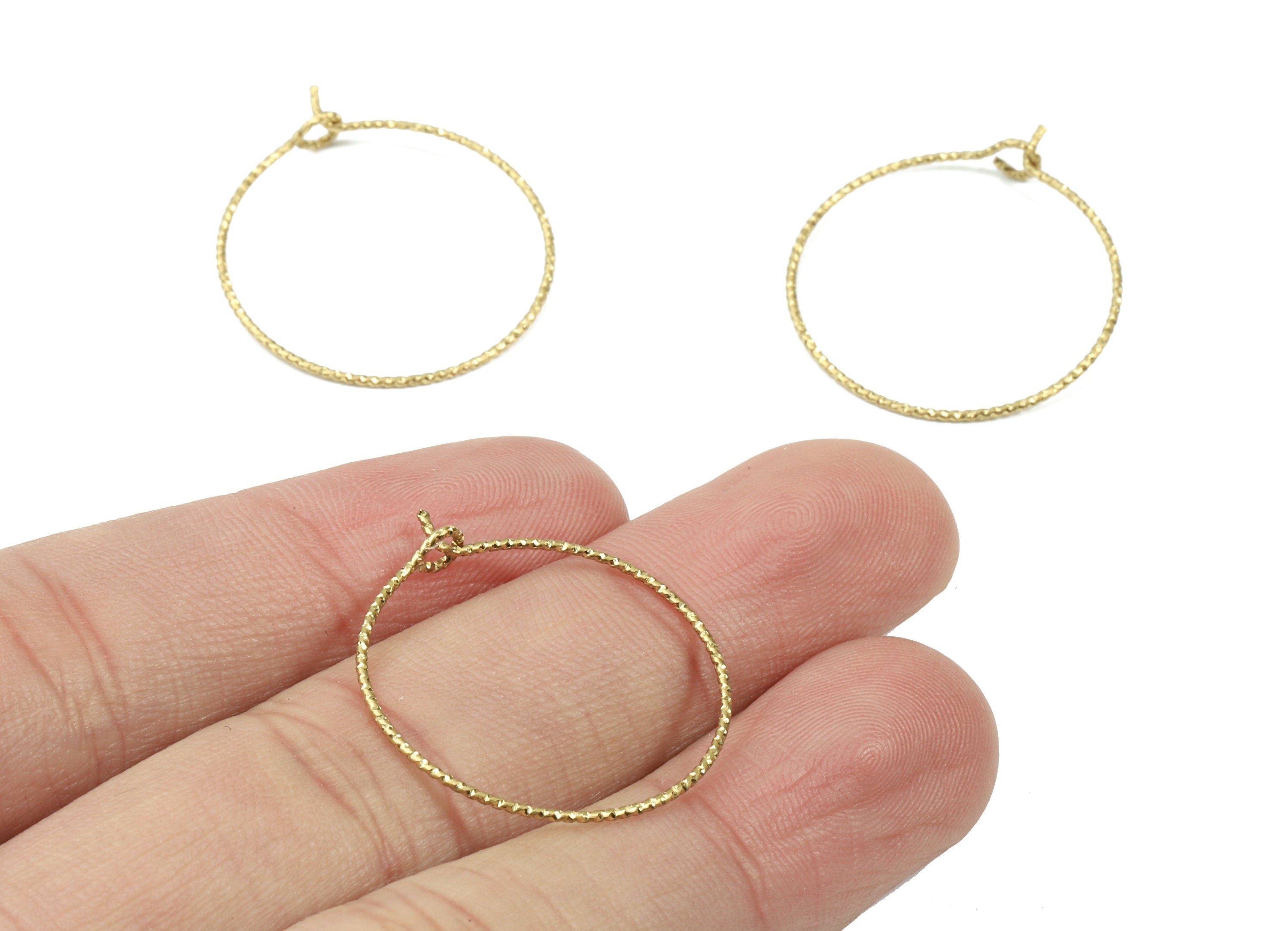 Brass Circle Pattern Ear Wire - 25# Raw Brass Earring Hoops - Rope Hoops - Earring Findings - Jewelry Supplies - 28.1x24.26x0.71mm - PP3111 - DOMEDBAZAAR