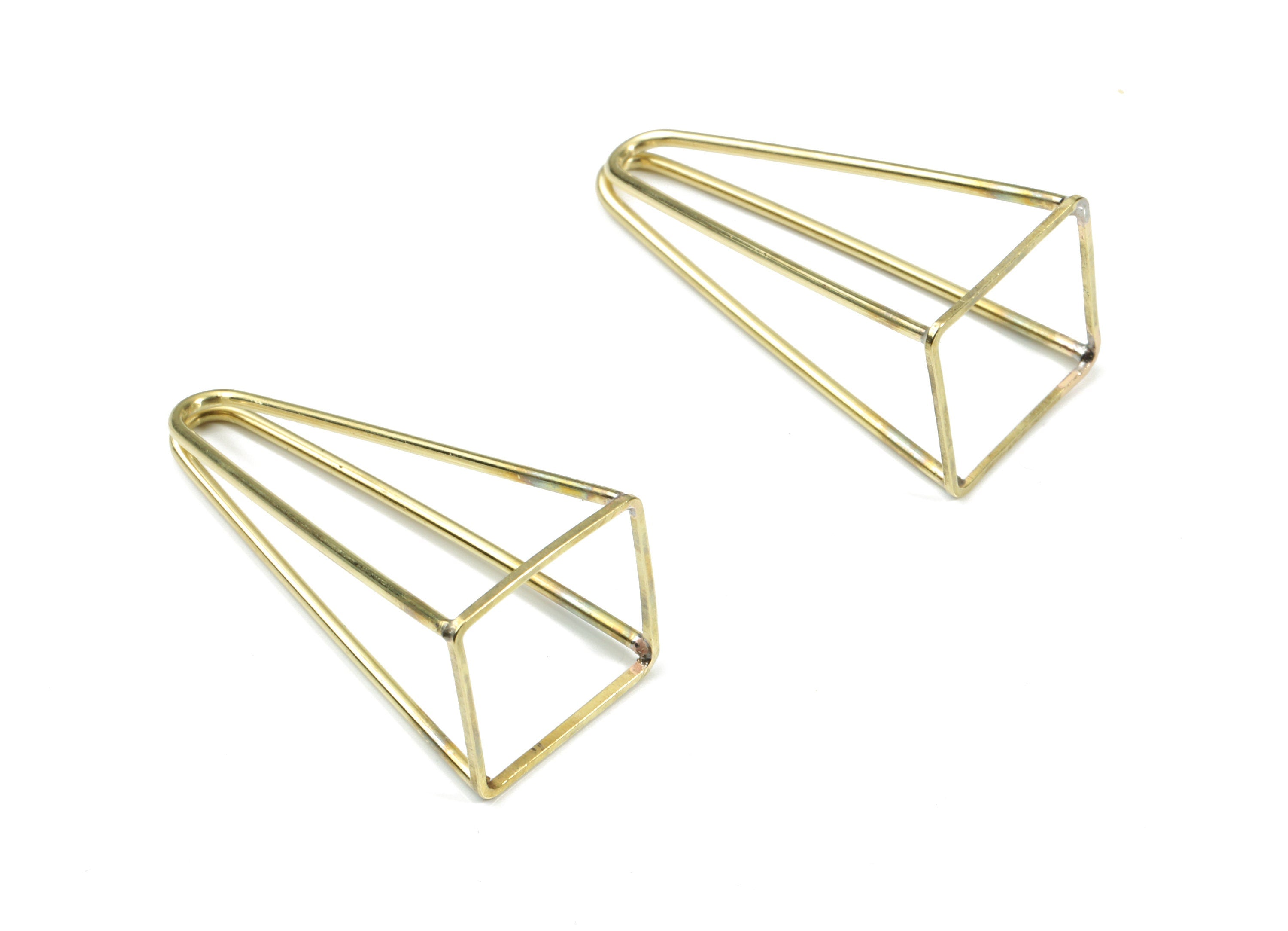 Brass Wire Pyramid Earring Charms - Raw Brass Wire Pyramid Pendant - Earring Findings - Jewelry Supplies - 49.56x20.19x1.15mm - PP3118 - DOMEDBAZAAR