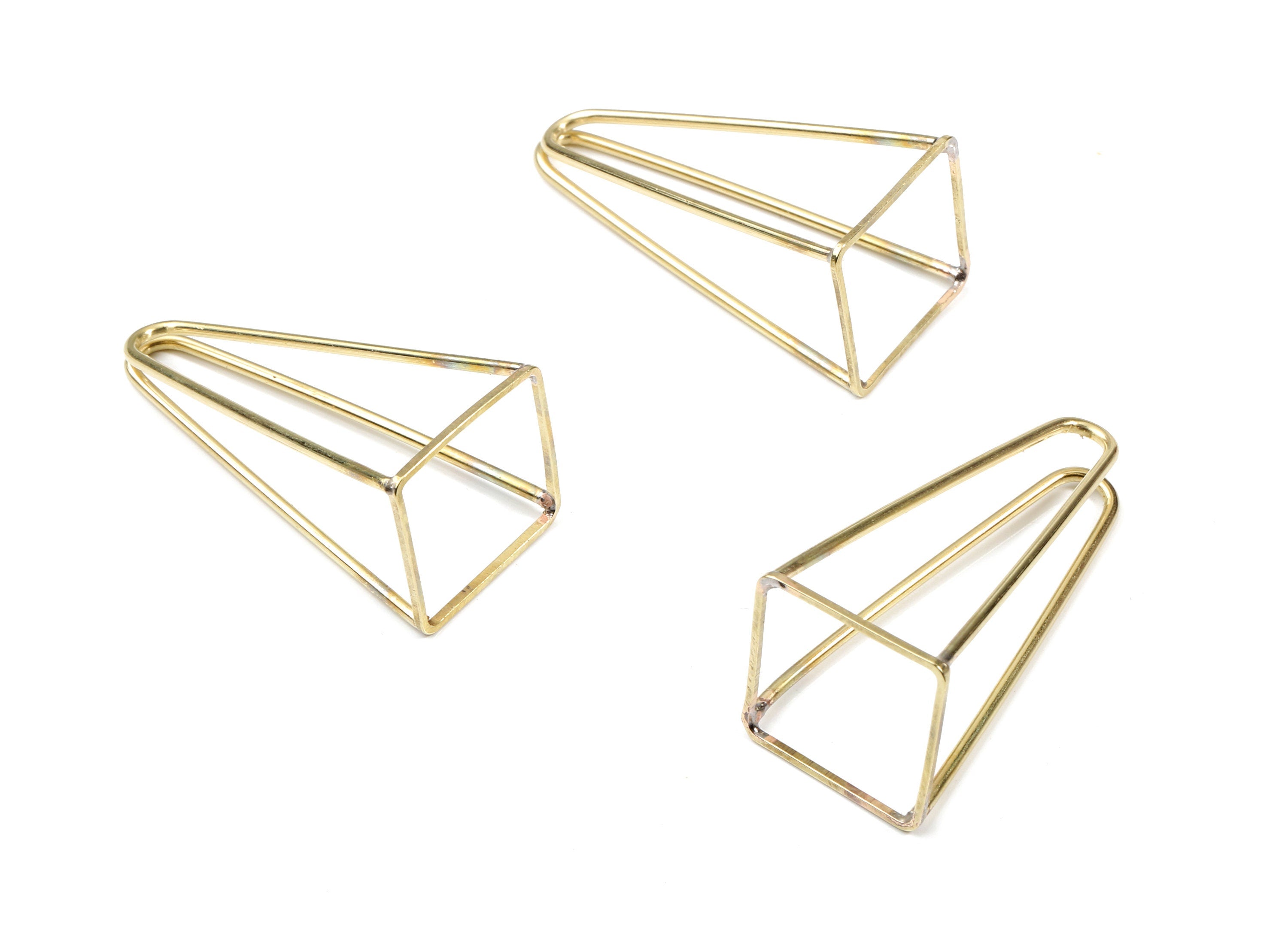 Brass Wire Pyramid Earring Charms - Raw Brass Wire Pyramid Pendant - Earring Findings - Jewelry Supplies - 49.56x20.19x1.15mm - PP3118 - DOMEDBAZAAR