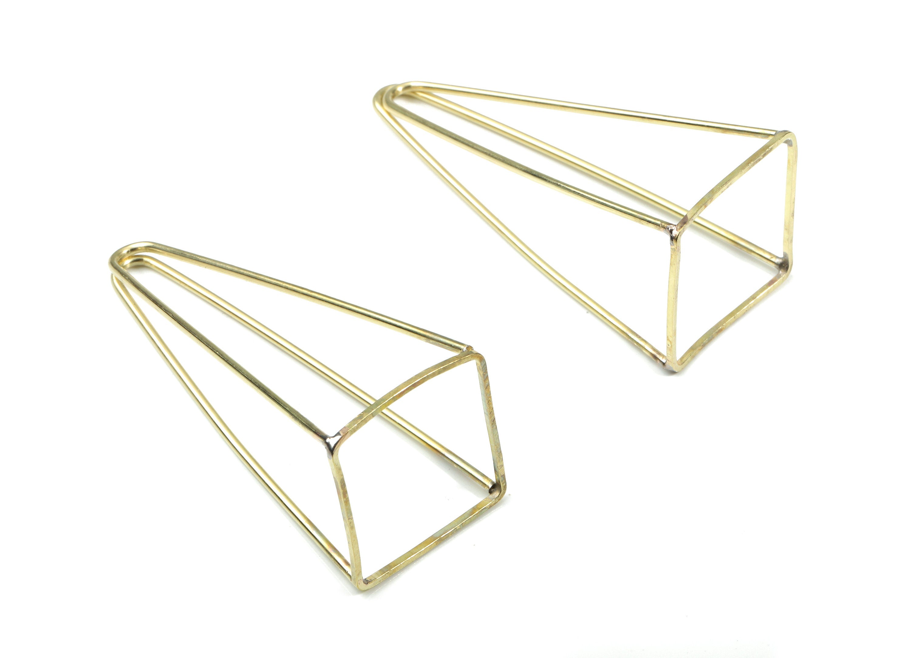 Brass Wire Pyramid Earring Charms - Raw Brass Wire Pyramid Pendant - Earring Findings - Jewelry Supplies - 35.19x15.95x1.16mm - PP3119 - DOMEDBAZAAR