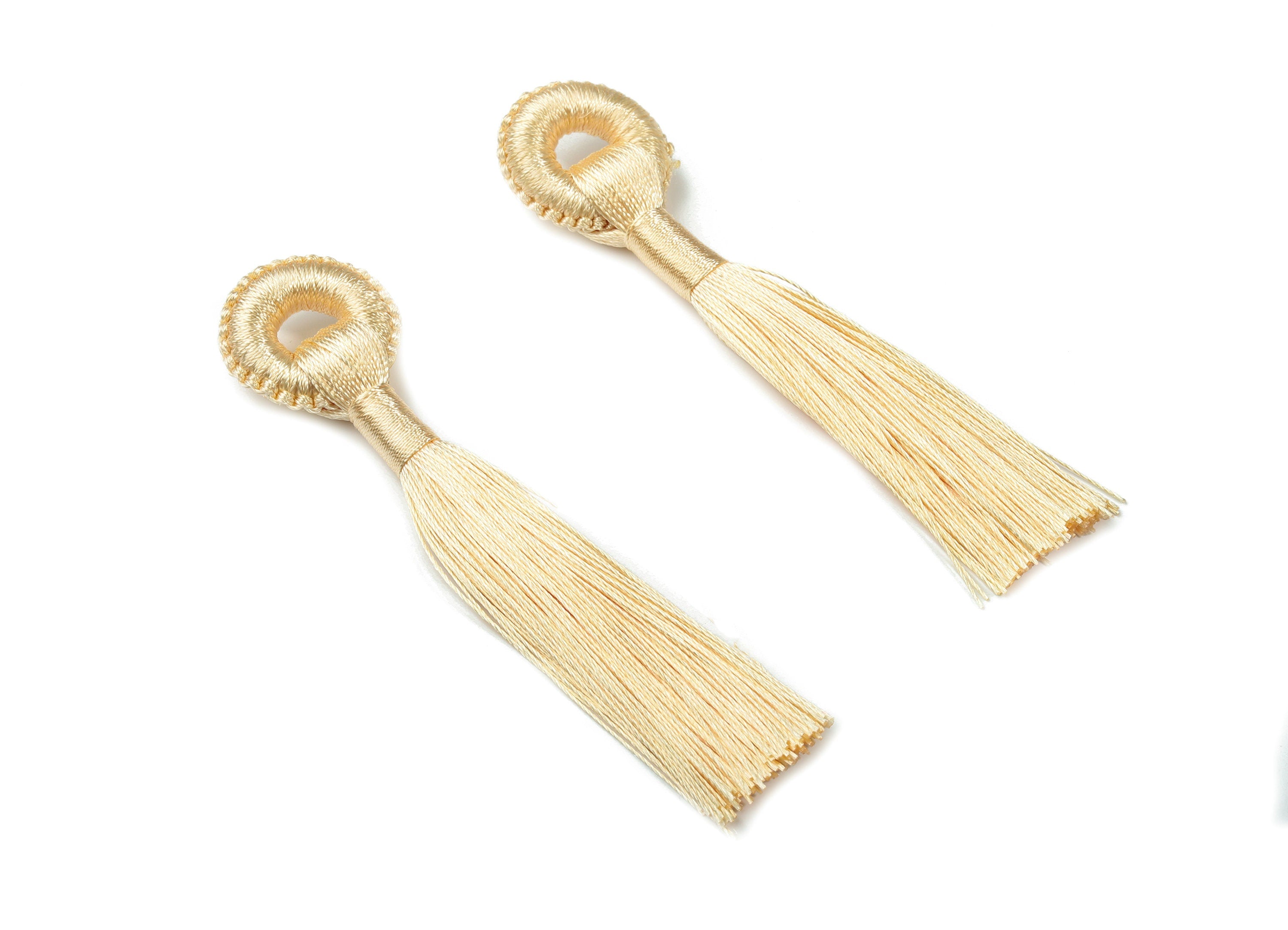 Tassel Earring With Loop - Silky Tassel Earrings - Cream Luxe Tassel - Boho Tassel - Boho Charms - Jewelry Supplies - 95x21x9.4mm - TS1128B - DOMEDBAZAAR