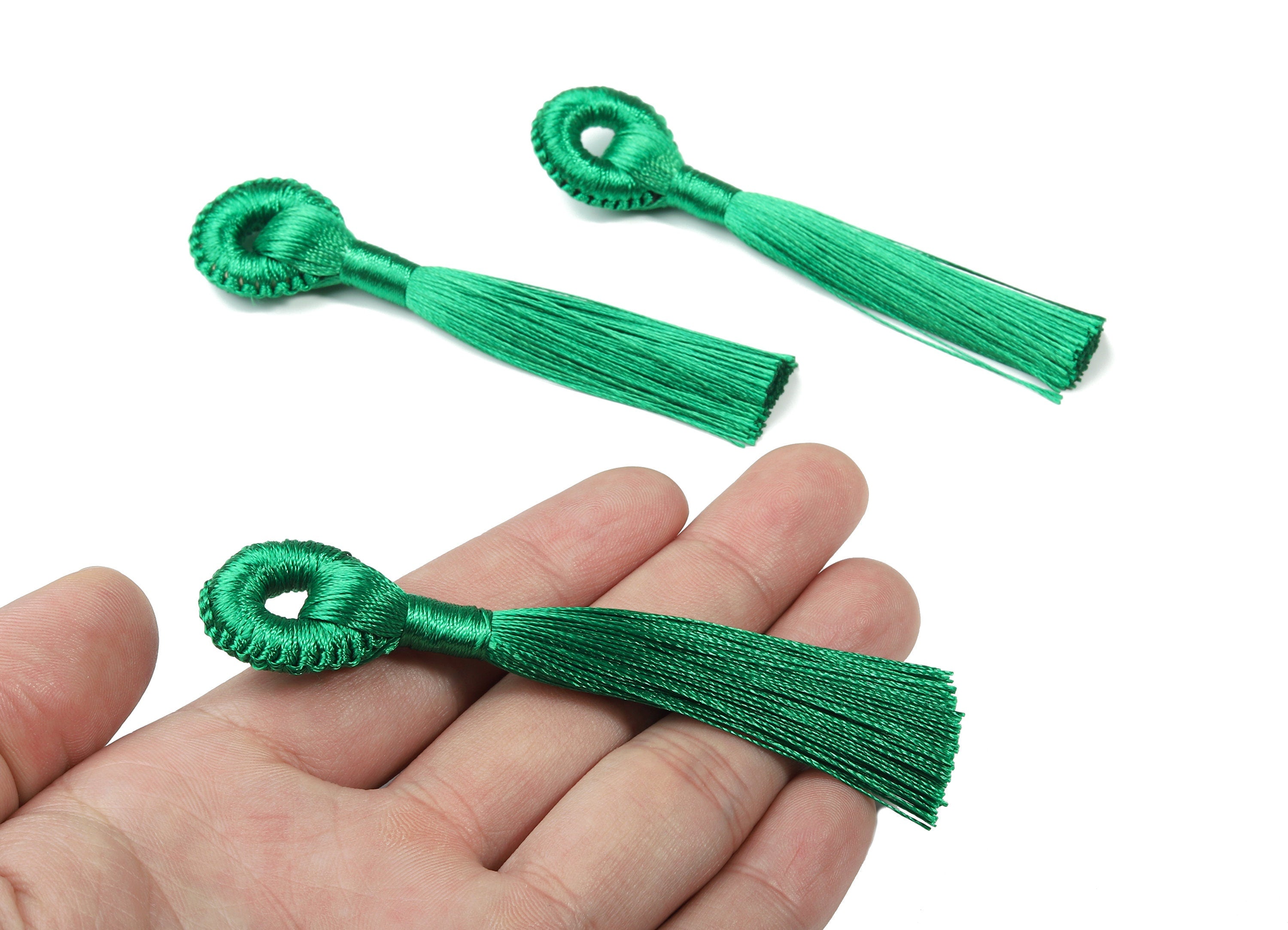 Tassel Earring With Loop - Silky Tassel Earrings - Green Luxe Tassel - Boho Tassel - Boho Charms - Jewelry Supplies - 95x21x9.41mm - TS1128C - DOMEDBAZAAR