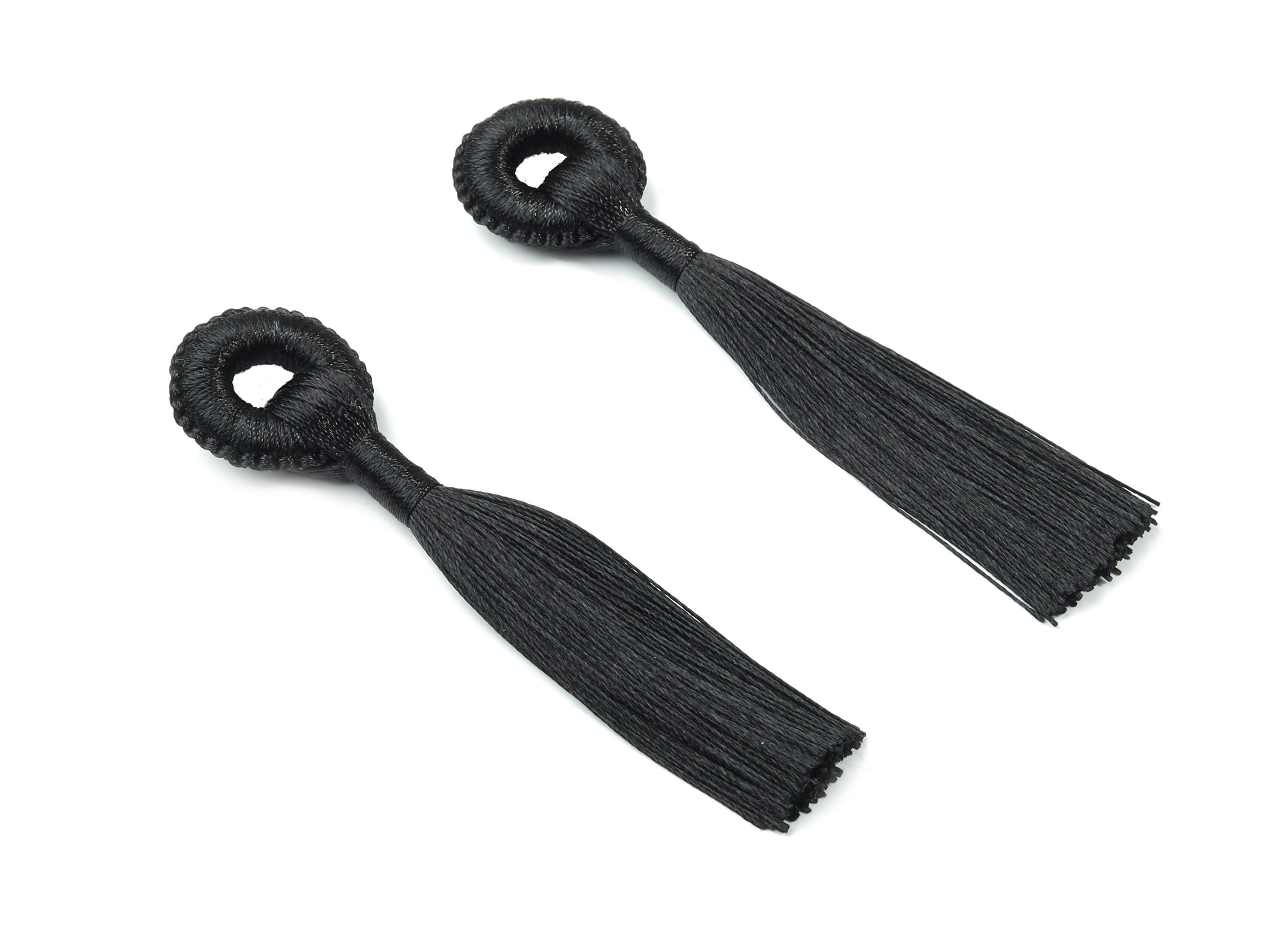 Tassel Earring With Loop - Silky Tassel Earrings - Black Luxe Tassel - Boho Tassel - Boho Charms - Jewelry Supplies - 95x21x9.41mm - TS1128D - DOMEDBAZAAR