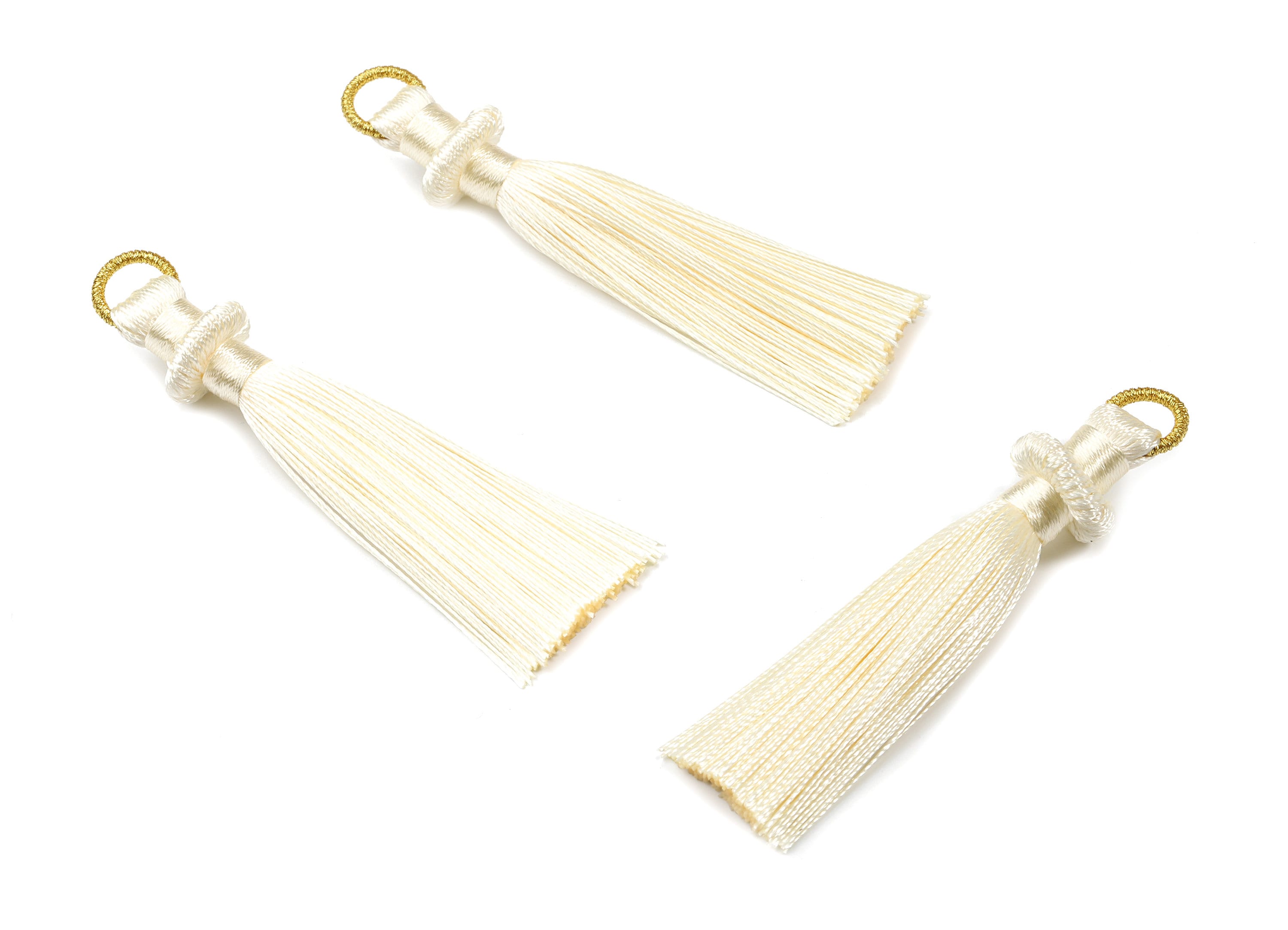 Silky Tassel Earring With Loop - Cream Earring Tassels - Luxe Tassel - Boho Tassel - Boho Charms - 77x13.64x6.72mm - TS1129C - DOMEDBAZAAR
