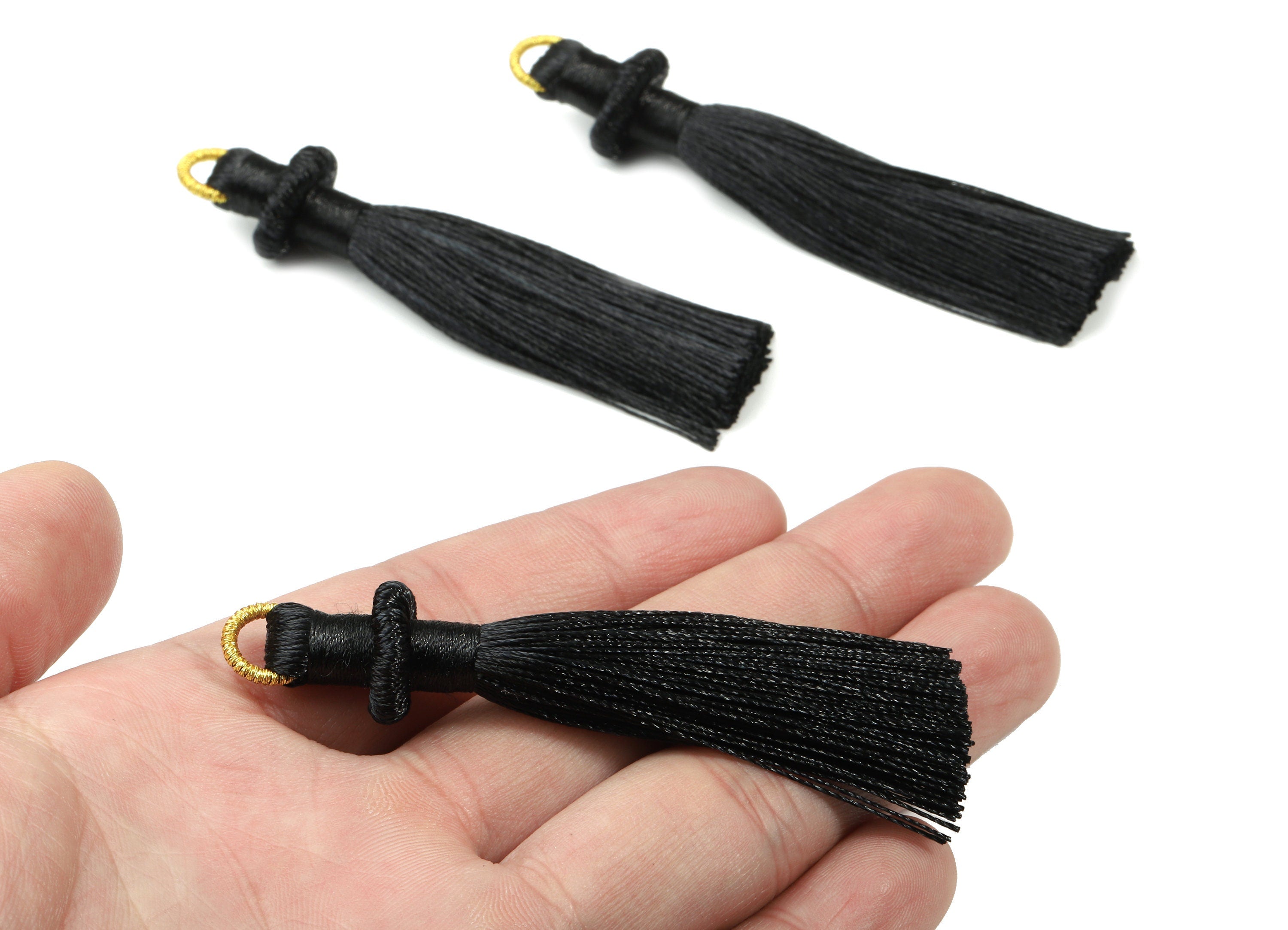 Silky Tassel Earring With Loop - Black Earring Tassels - Luxe Tassel - Boho Tassel - Boho Charms - 77x13.64x6.72mm - TS1129D - DOMEDBAZAAR