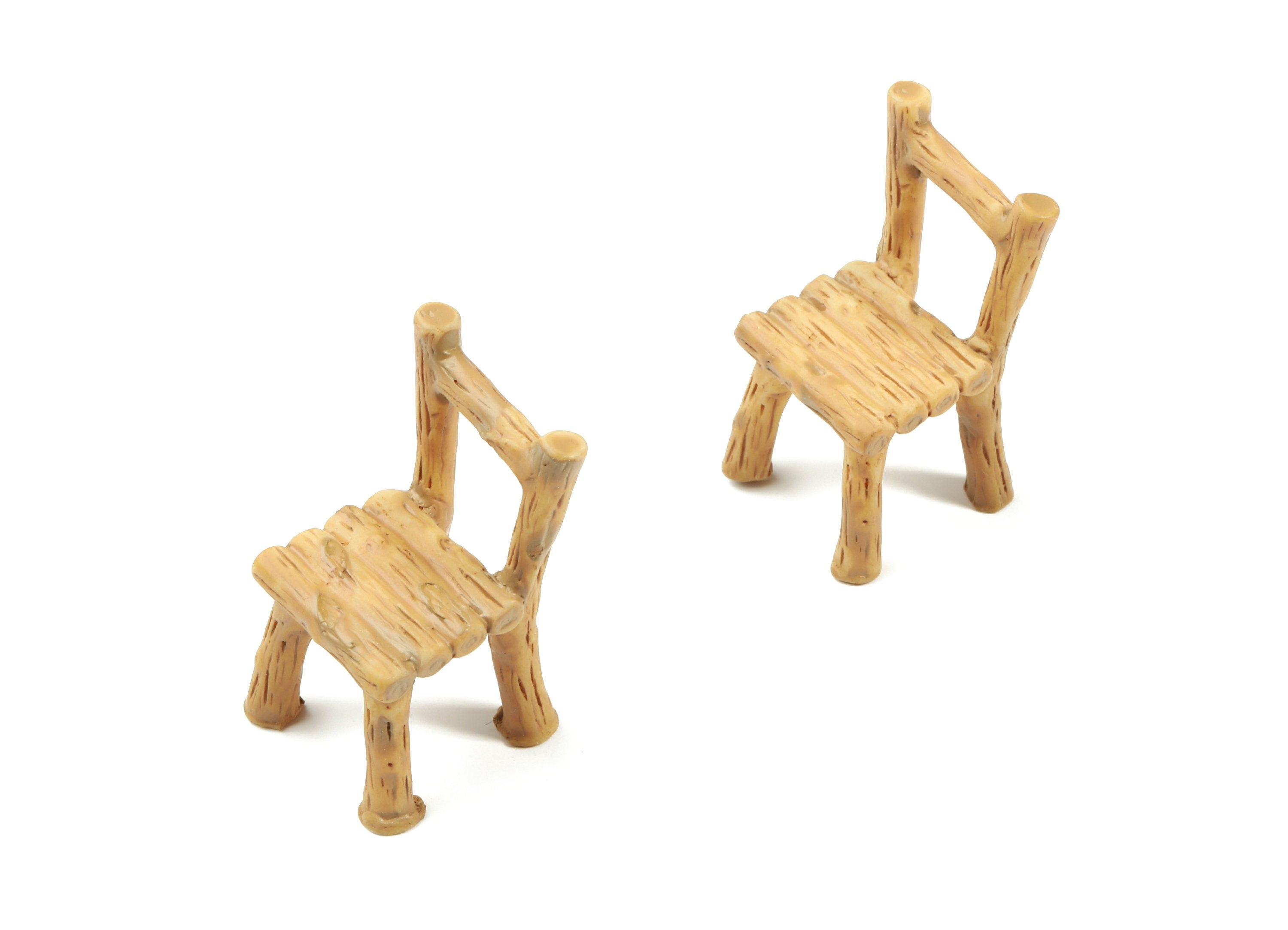 2pcs Mini Wooden Chair Terrarium Figurines - Garden Decor Miniatures - Micro Landscape Home Ornaments - Resin Craft-31.78x18.91x4.1mm-RC1132 - DOMEDBAZAAR