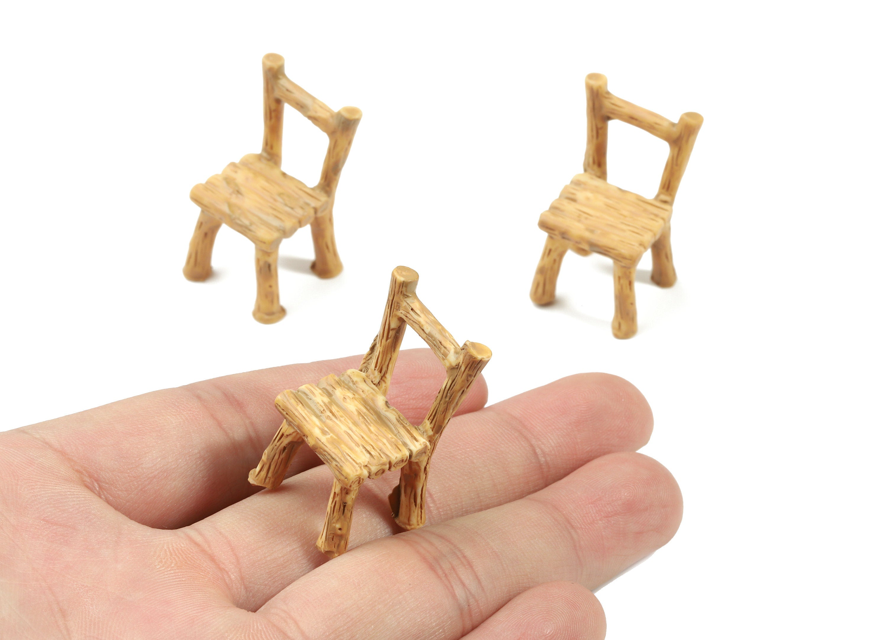 2pcs Mini Wooden Chair Terrarium Figurines - Garden Decor Miniatures - Micro Landscape Home Ornaments - Resin Craft-31.78x18.91x4.1mm-RC1132 - DOMEDBAZAAR