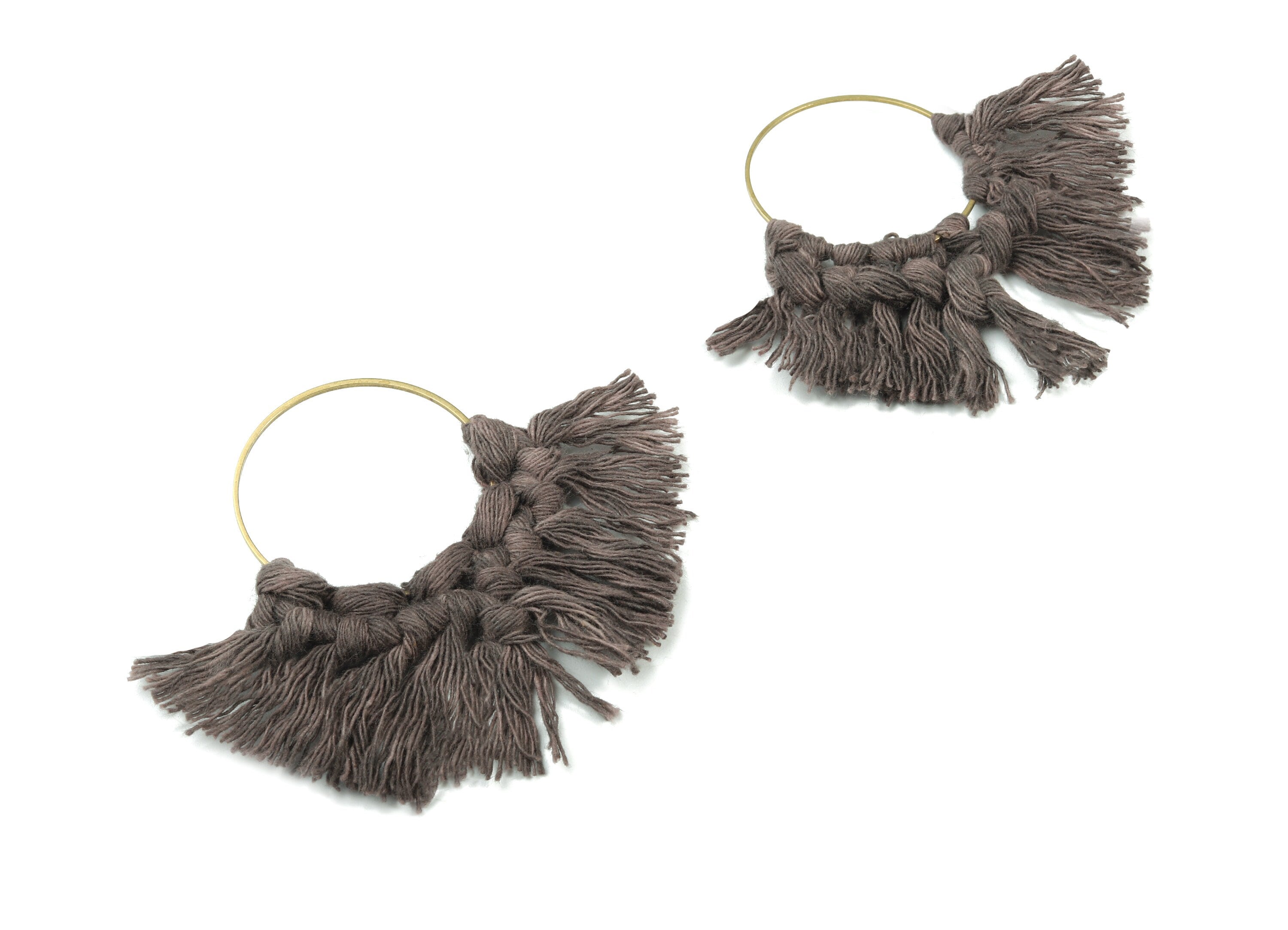 Tassel Earring Charms - Handmade Cotton Macrame Earrings - Raw Brass Hoop - Fringe Earrings - luxe Fan tassel - 92x81x5.85mm - TS1131-64 - DOMEDBAZAAR