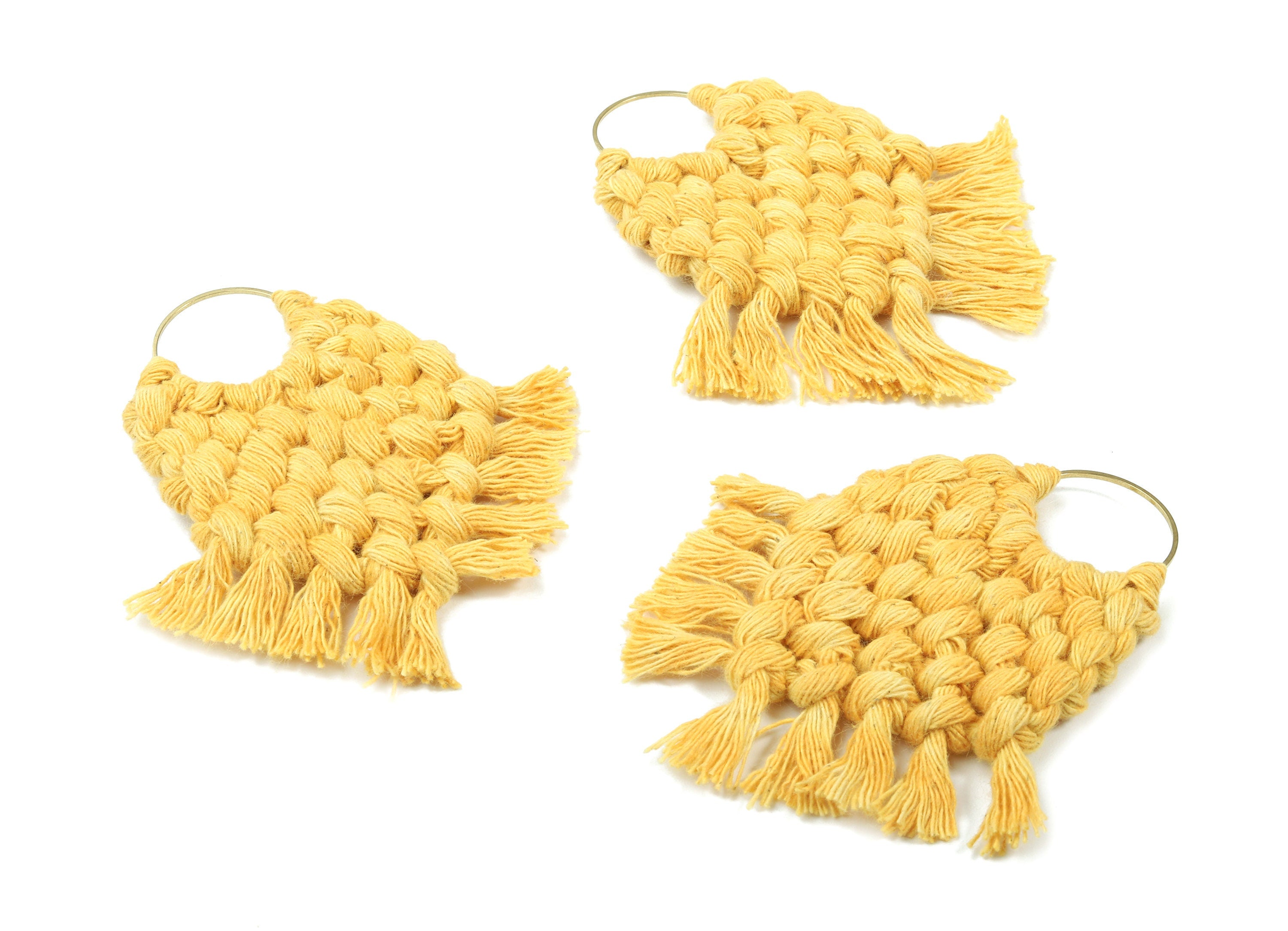 Macrame Earrings - Handmade Cotton Tassel Earrings - Fringe Earrings - Raw Brass Hoop -Luxe Tassel - 80x73x7.82mm - TS1133-60 - DOMEDBAZAAR