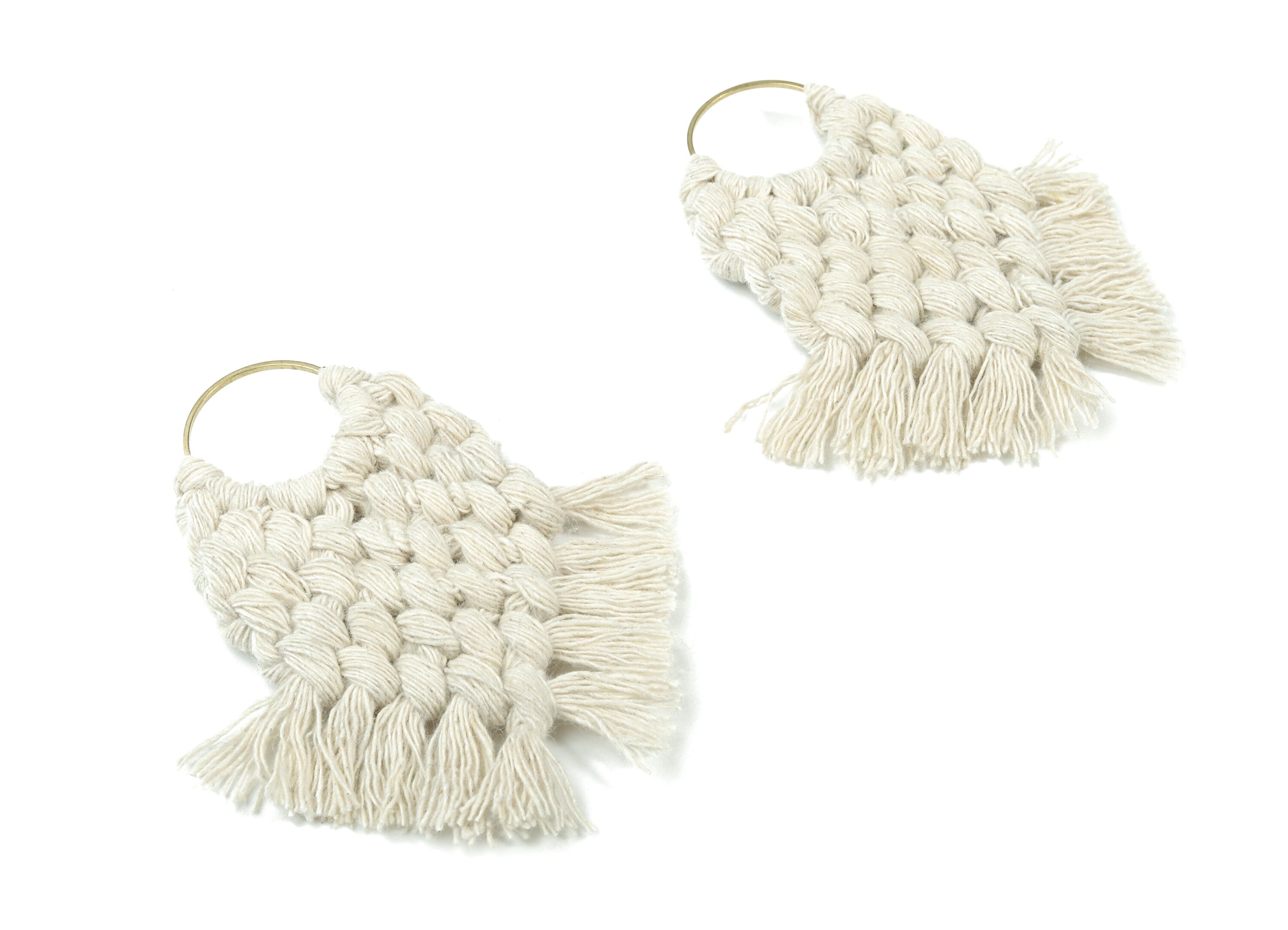 Macrame Earrings - Handmade Cotton Tassel Earrings - Fringe Earrings - Raw Brass Hoop -Luxe Tassel - 80x73x7.82mm - TS1133-61 - DOMEDBAZAAR