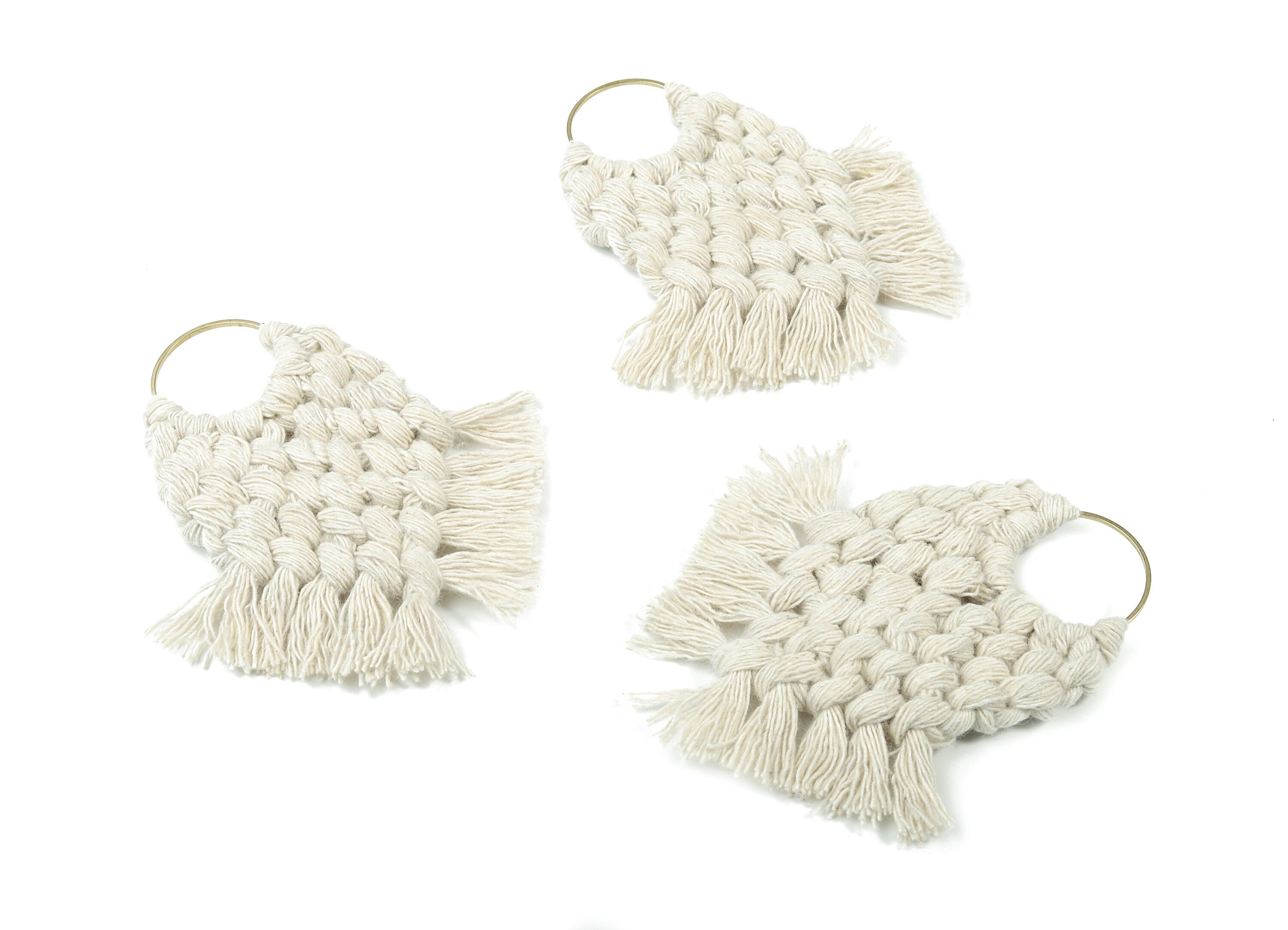 Macrame Earrings - Handmade Cotton Tassel Earrings - Fringe Earrings - Raw Brass Hoop -Luxe Tassel - 80x73x7.82mm - TS1133-61 - DOMEDBAZAAR