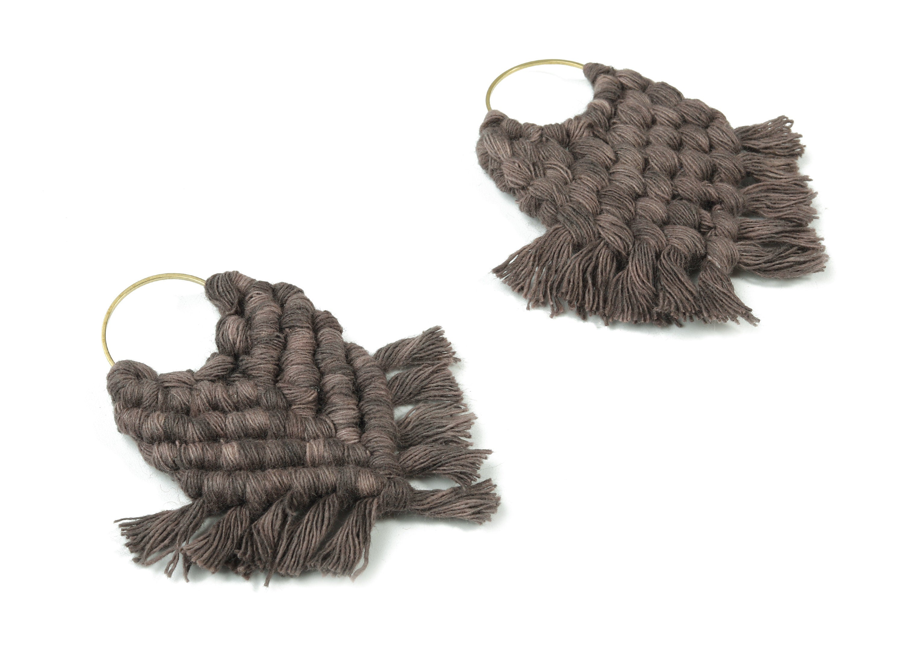 Macrame Earrings - Handmade Cotton Tassel Earrings - Fringe Earrings - Raw Brass Hoop -Luxe Tassel - 80x73x7.82mm - TS1133-64 - DOMEDBAZAAR